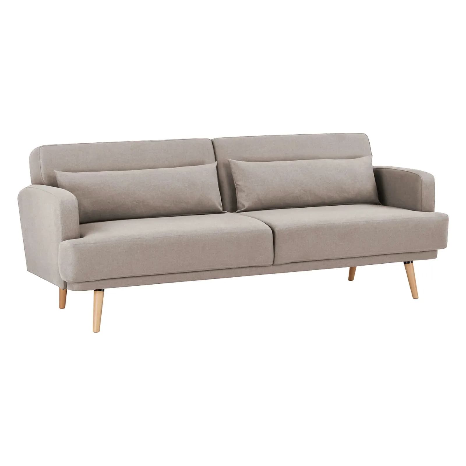 Divano letto 3 posti in tessuto beige con cuscini decorativi - Neill
