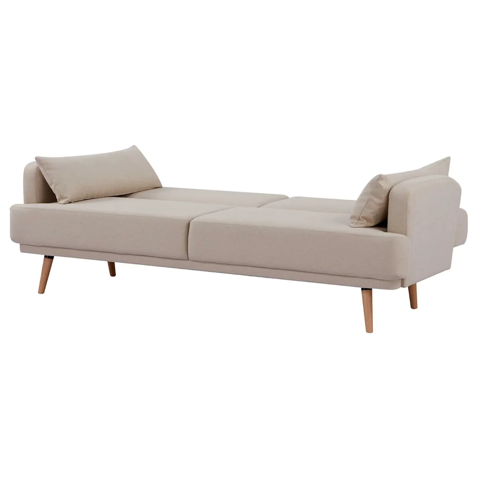Divano letto 3 posti in tessuto beige con cuscini decorativi - Neill