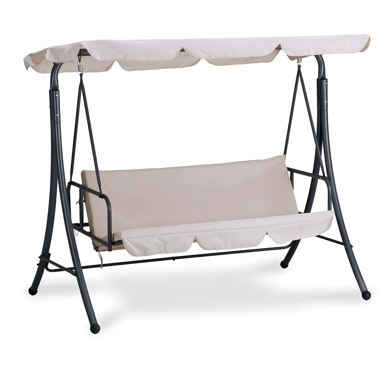 Dondolo da giardino 3 posti in acciaio e poliestere beige con schienale reclinabile