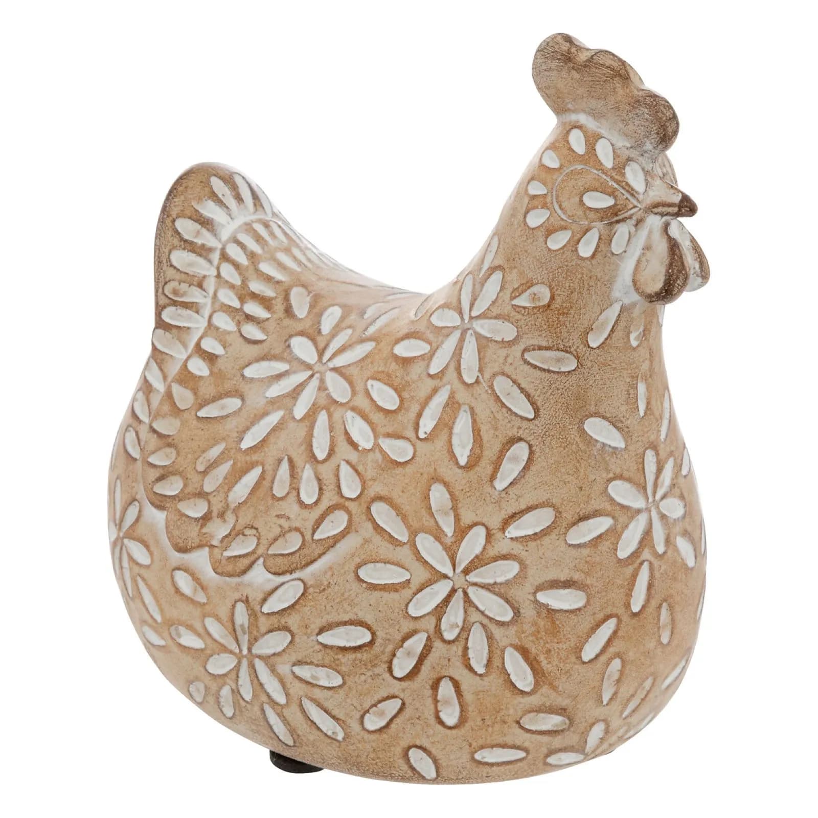 Figura decorativa 11h cm a forma di gallina effetto terracotta decorata