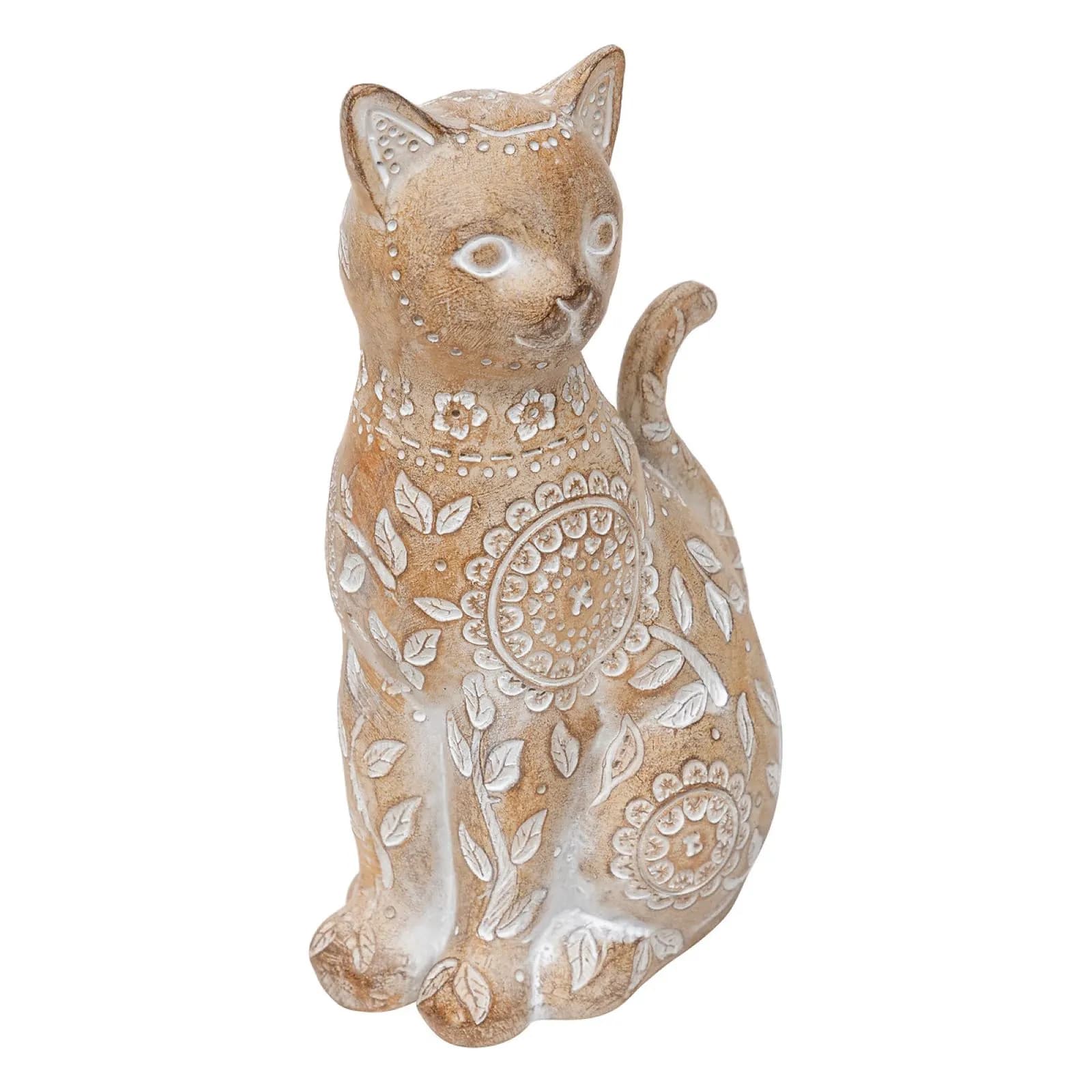 Figura decorativa 19h cm a forma di gatto effetto terracotta decorata