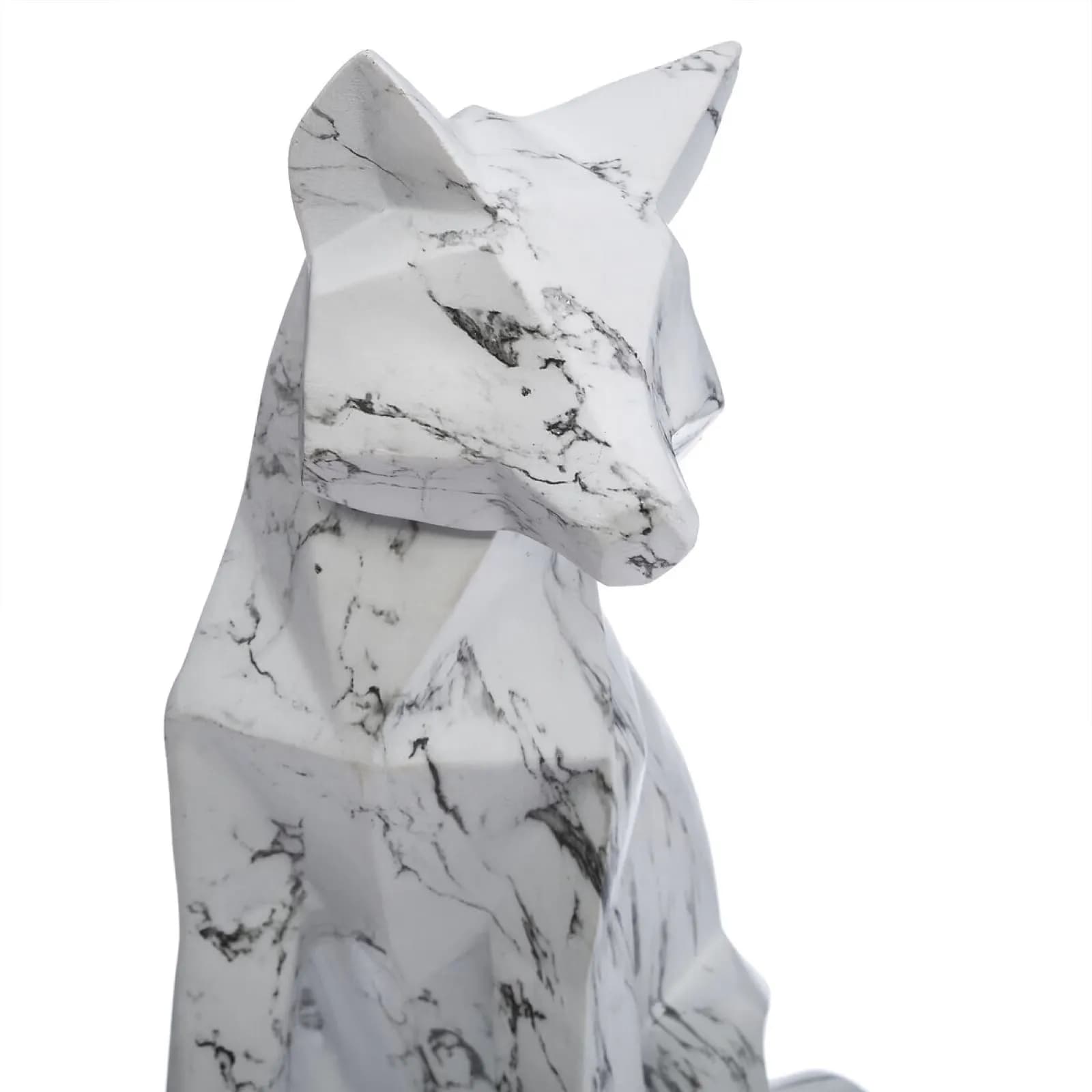 Figura decorativa 26h cm a forma di volpe in pietra artificiale effetto marmo bianco