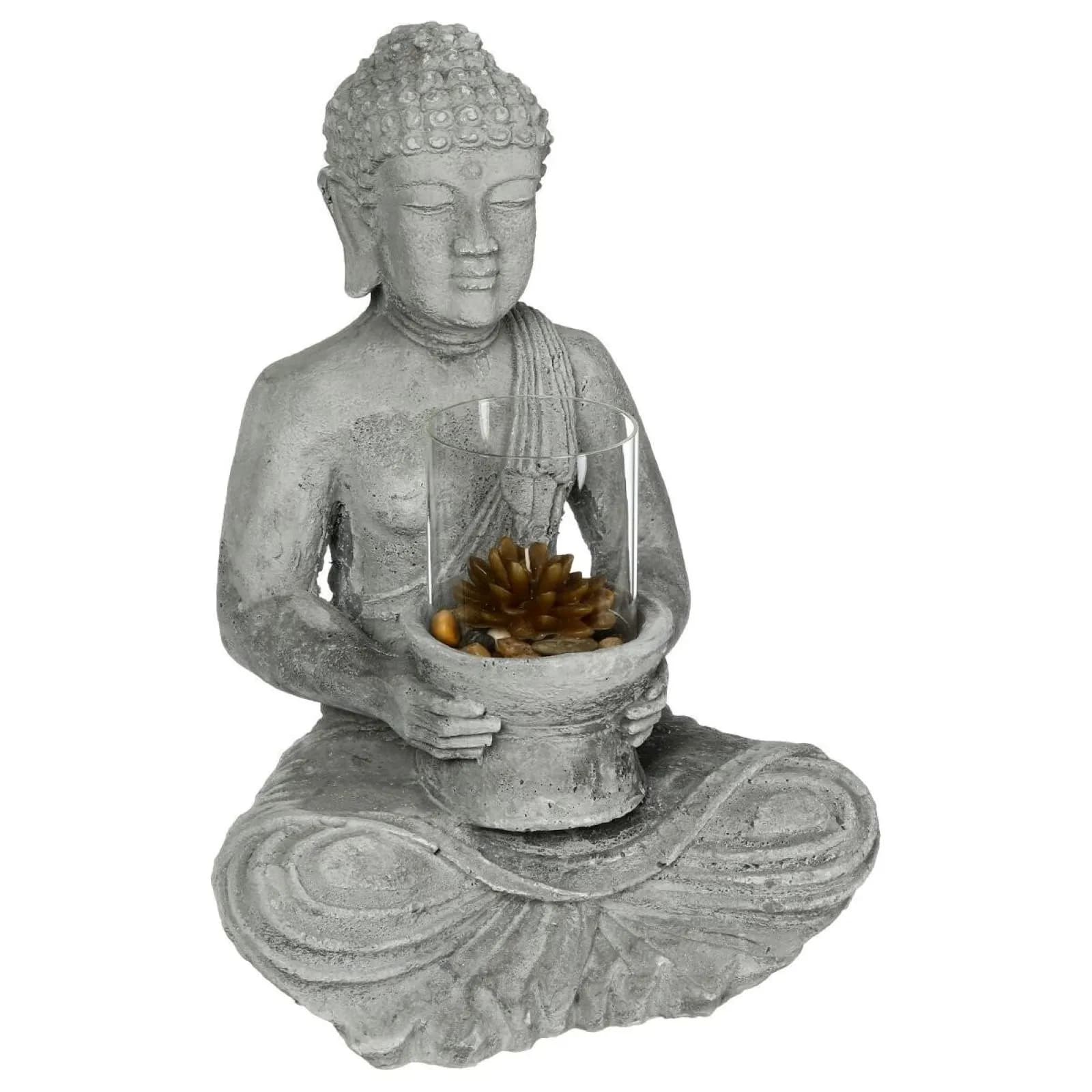 Figura decorativa 40h cm buddha seduto in cemento grigio
