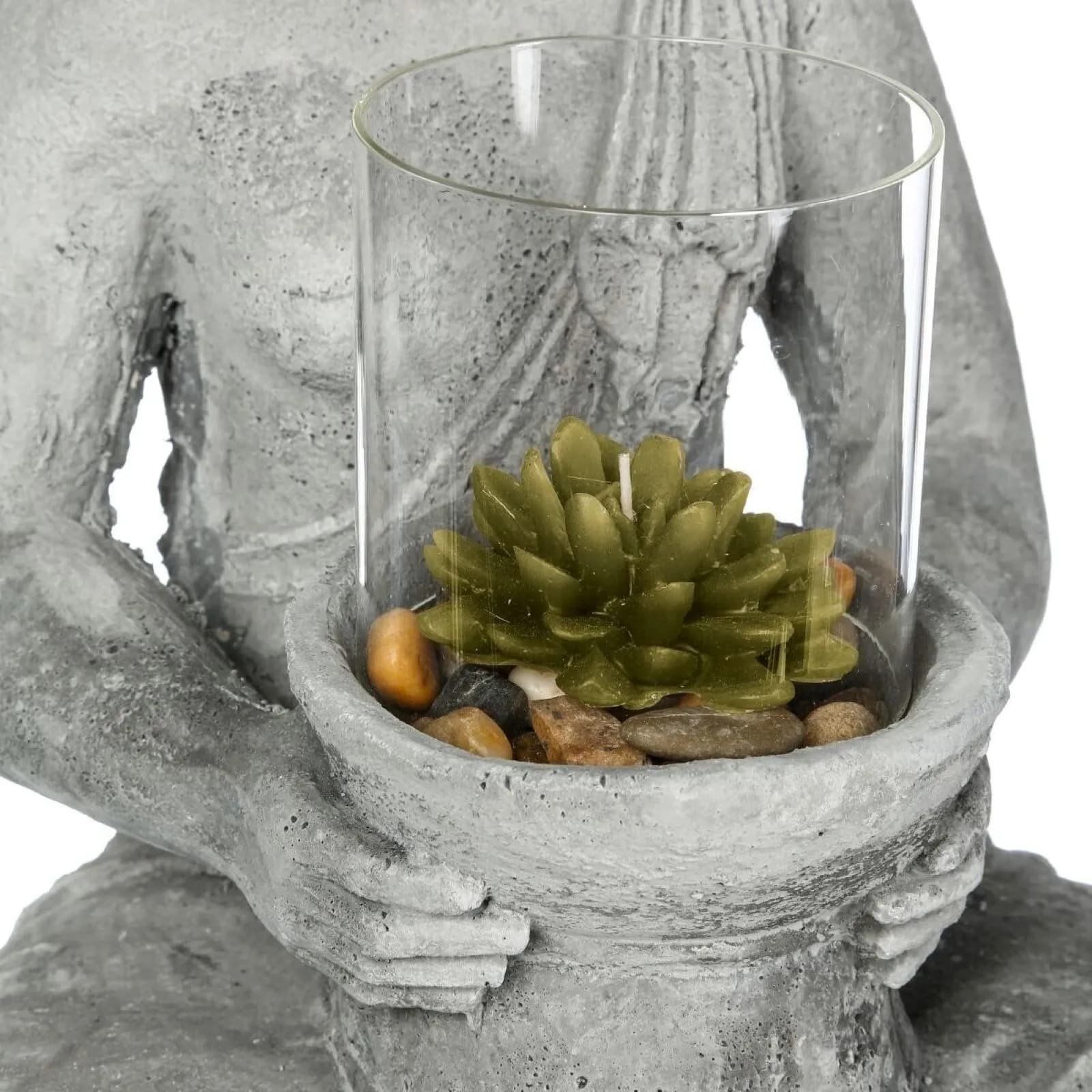 Figura decorativa 40h cm buddha seduto in cemento grigio