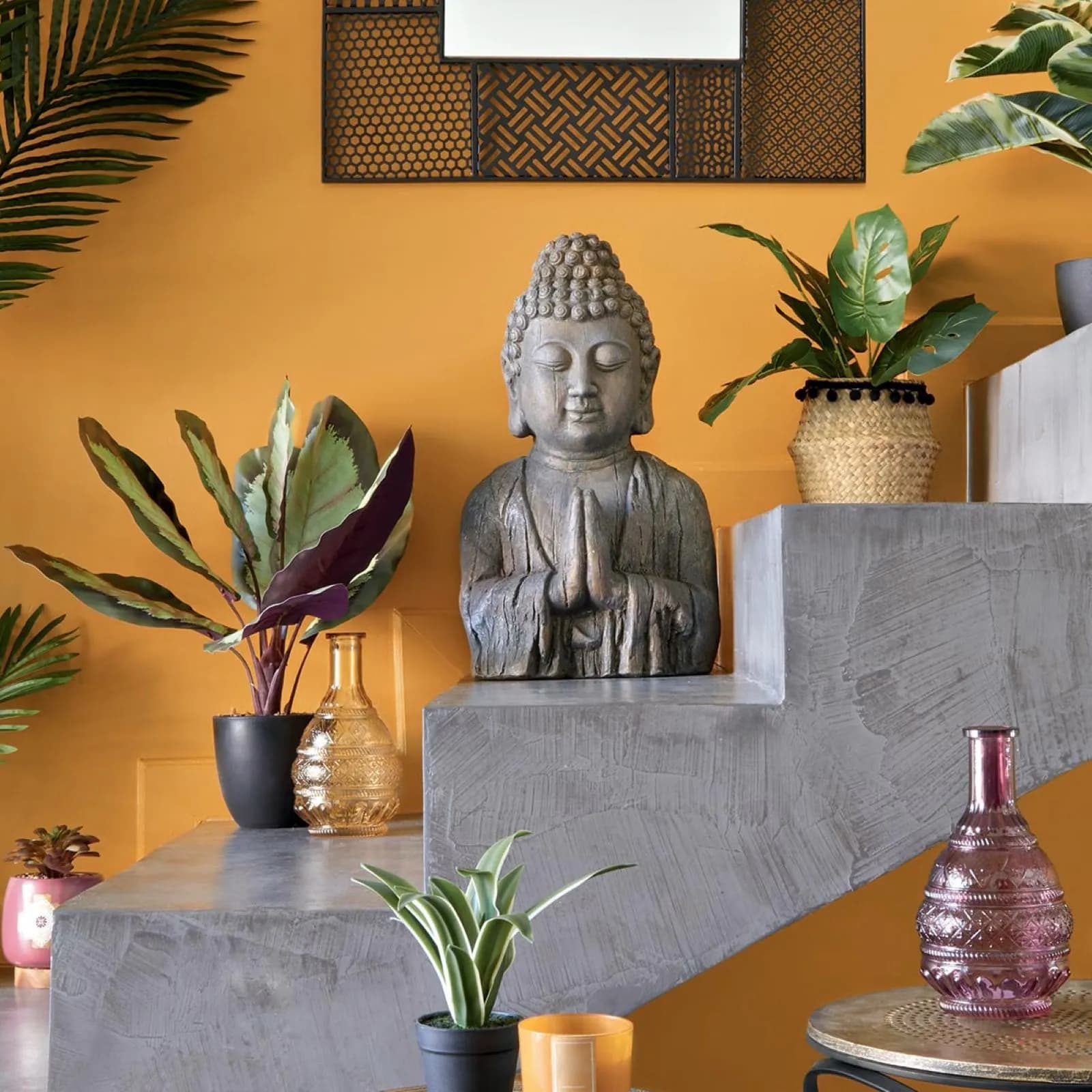 Figura decorativa 50h cm buddha in ossido di magnesio grigio