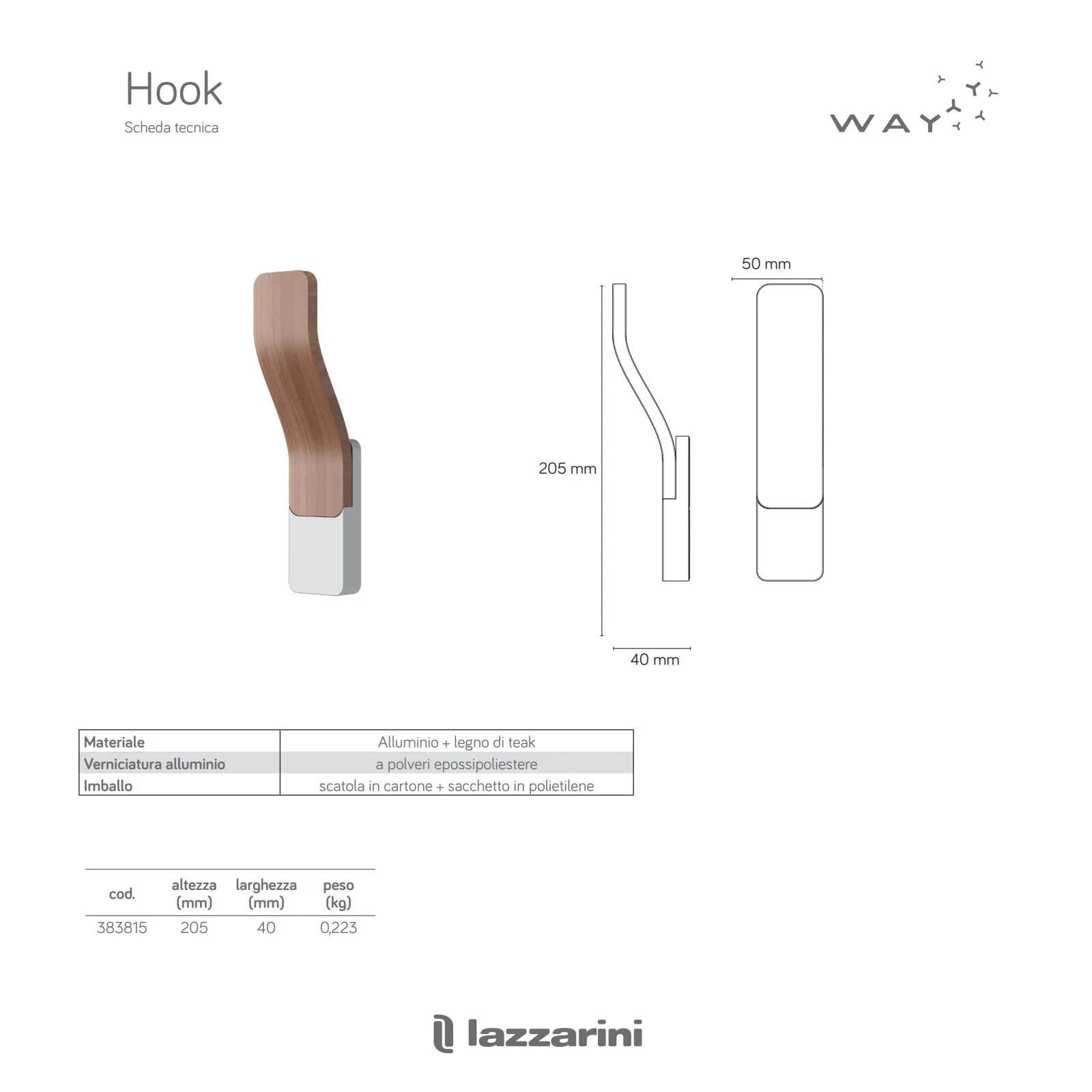 Gancio magnetico Hook per termoarredo Lazzarini in legno teak e alluminio
