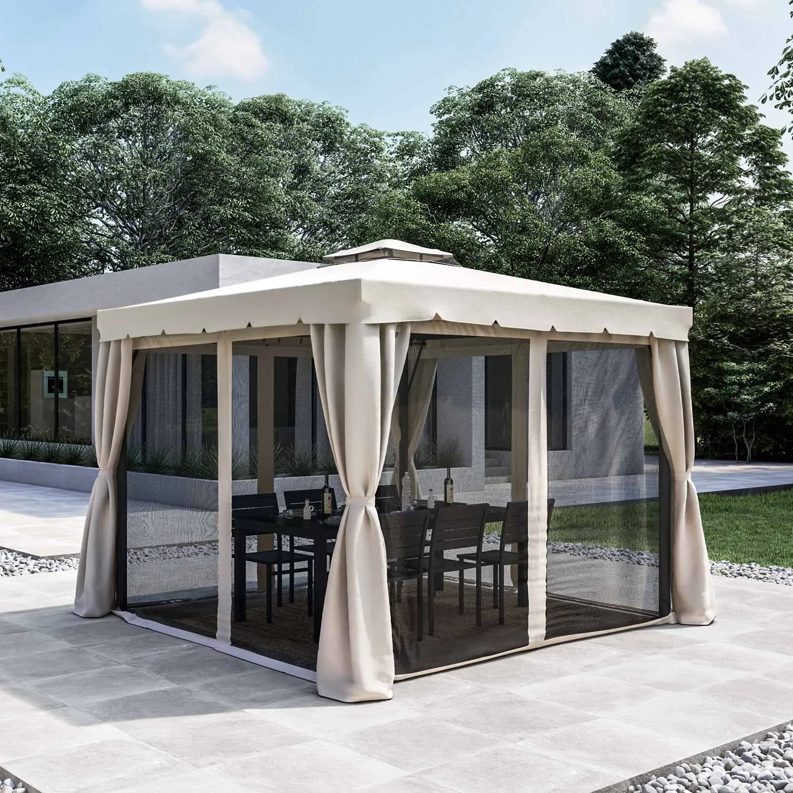 Gazebo 3x3 m con telo e tende ecrù - Bolt