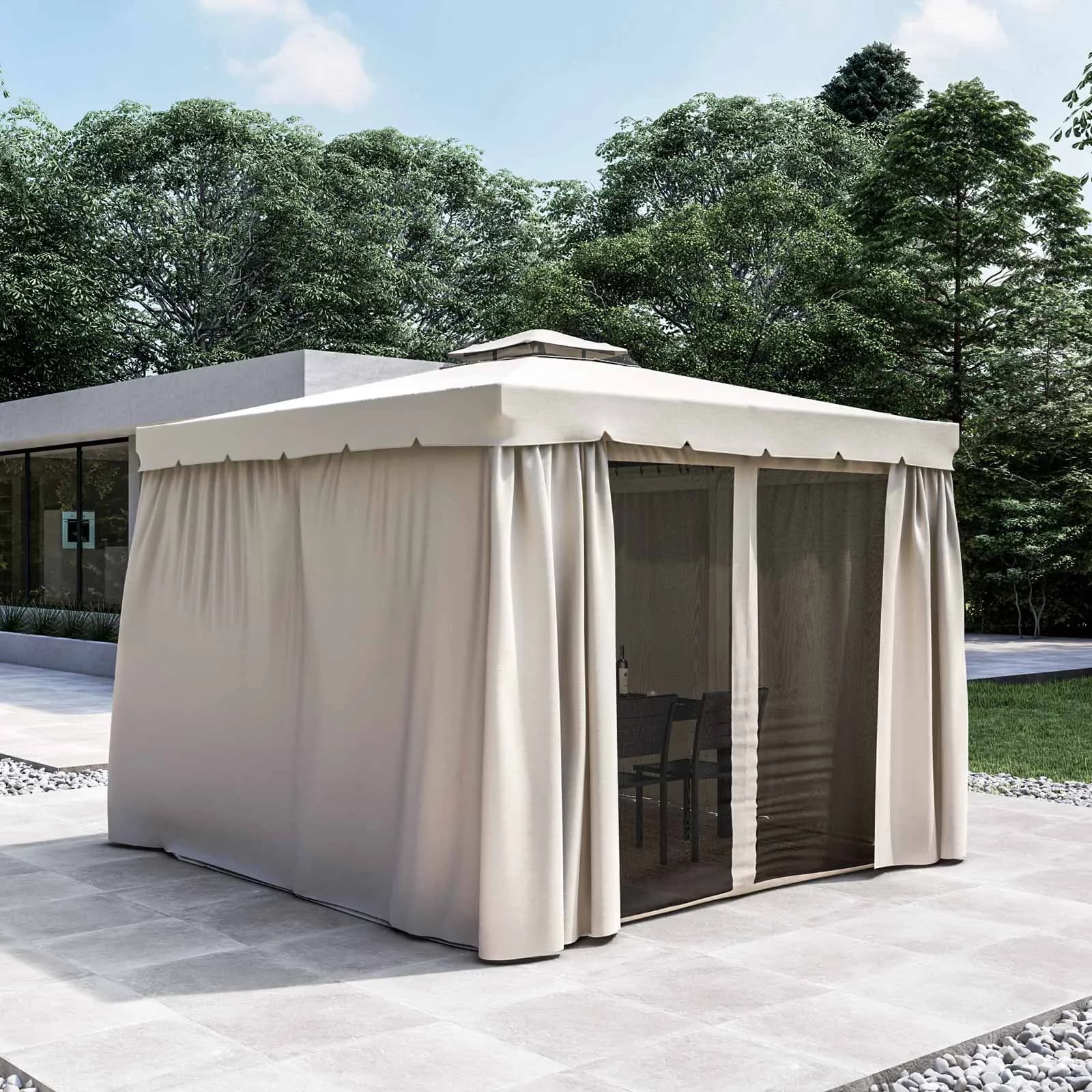 Gazebo 3x3 m con telo e tende ecrù - Bolt