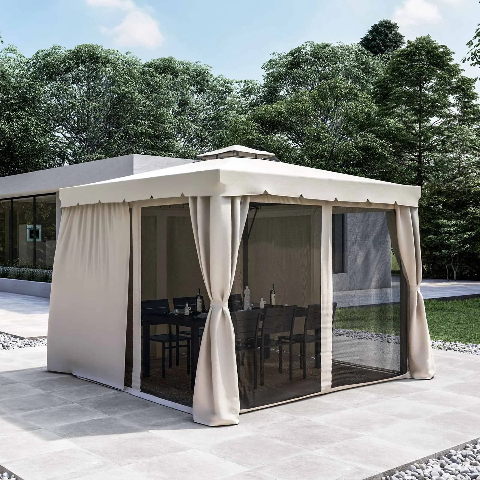 Gazebo 3x3 m con telo e tende ecrù - Bolt