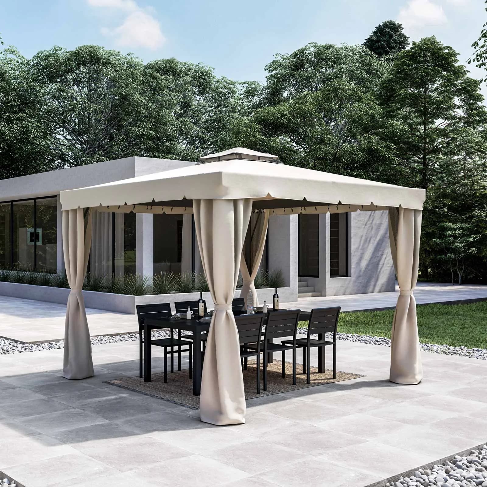 Gazebo 3x3 m con telo e tende ecrù - Bolt