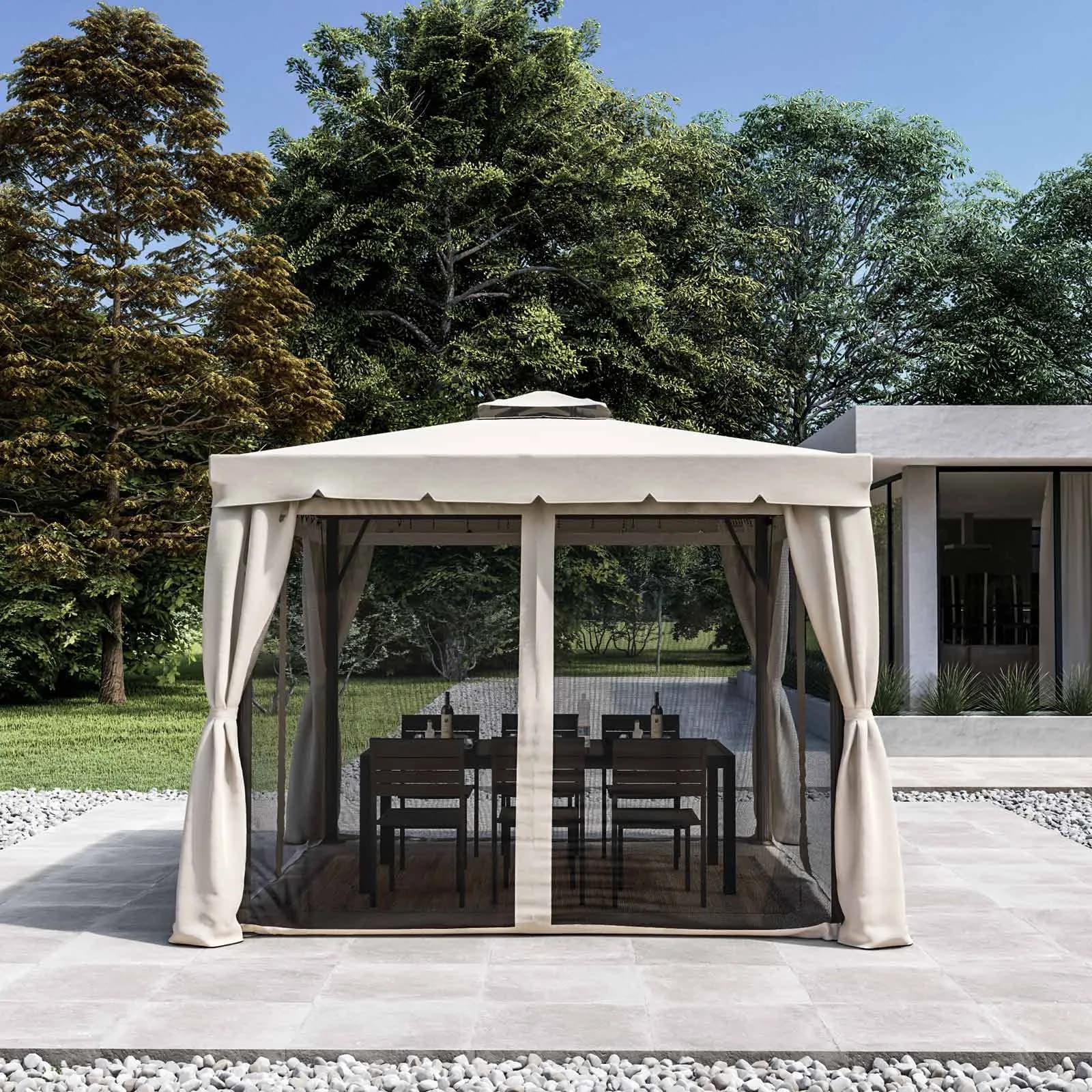Gazebo 3x3 m con telo e tende ecrù - Bolt