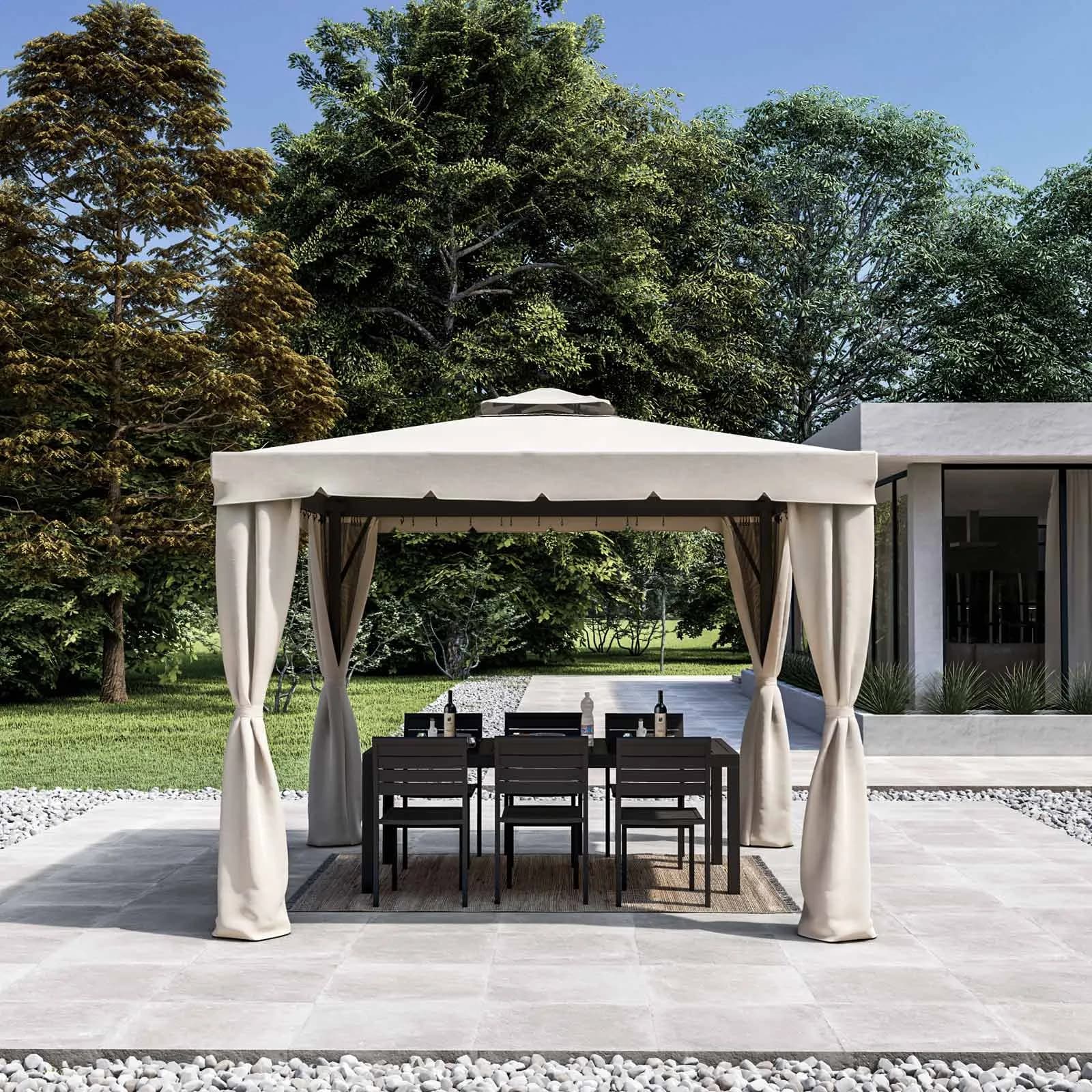 Gazebo 3x3 m con telo e tende ecrù - Bolt