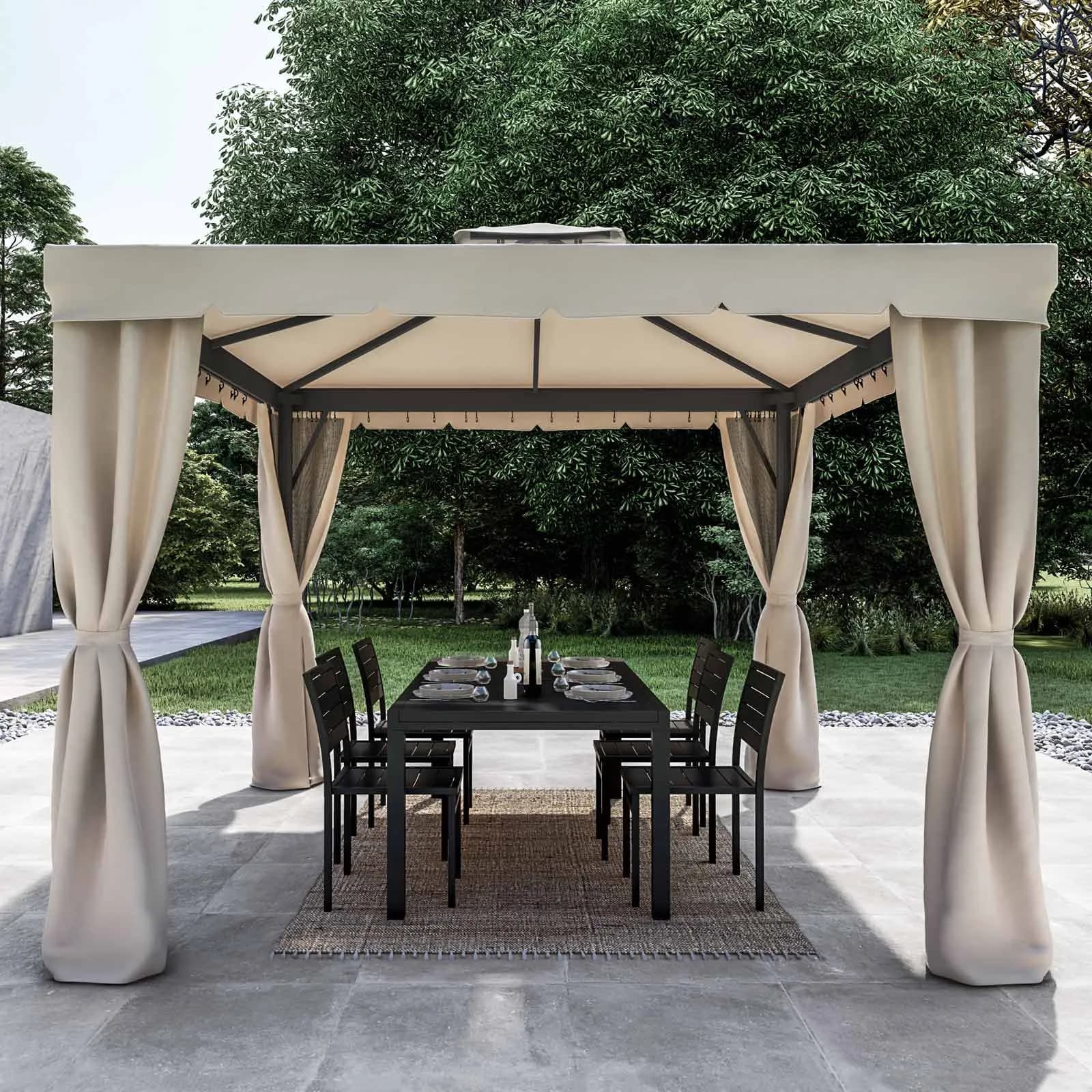 Gazebo 3x3 m con telo e tende ecrù - Bolt