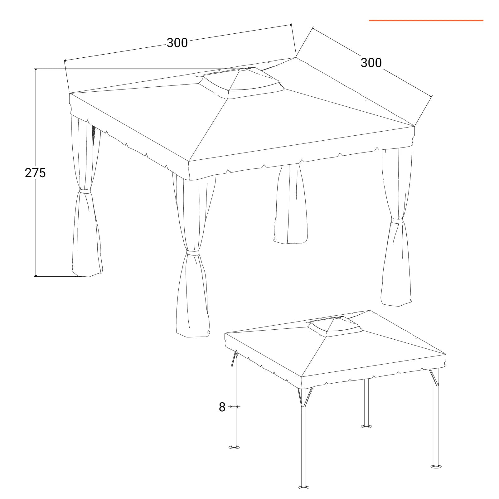 Gazebo 3x3 m con telo e tende ecrù - Bolt