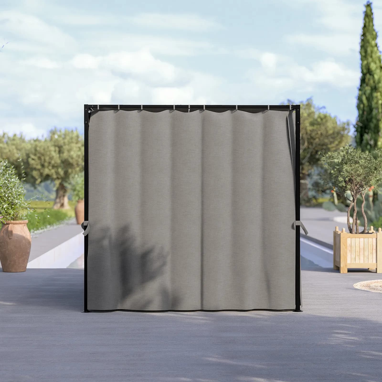 Gazebo 2x2 m in acciaio nero con telo grigio e tende laterali - Alicudi
