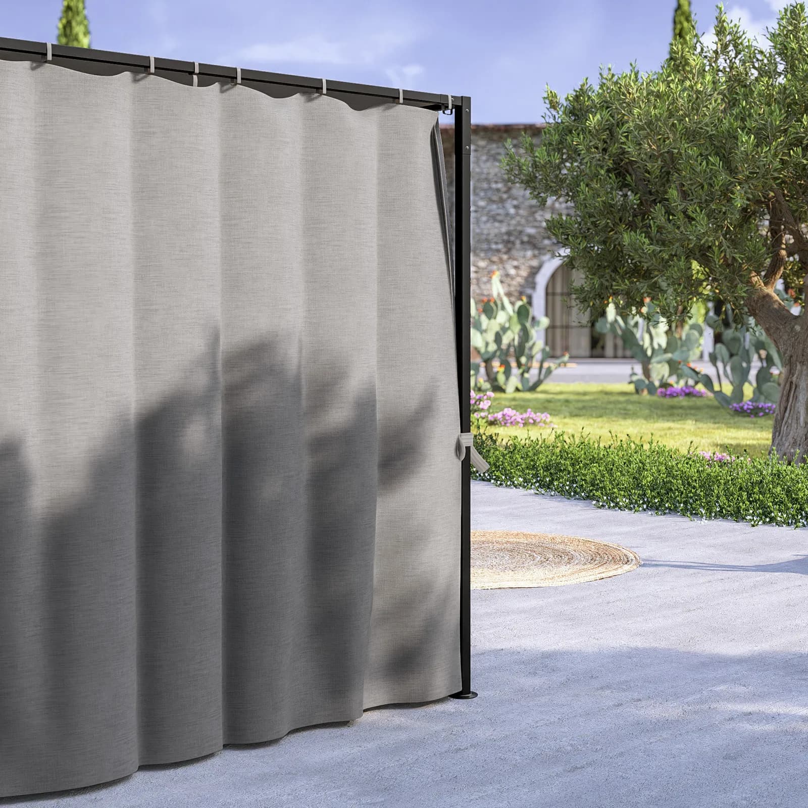 Gazebo 2x2 m in acciaio nero con telo grigio e tende laterali - Alicudi
