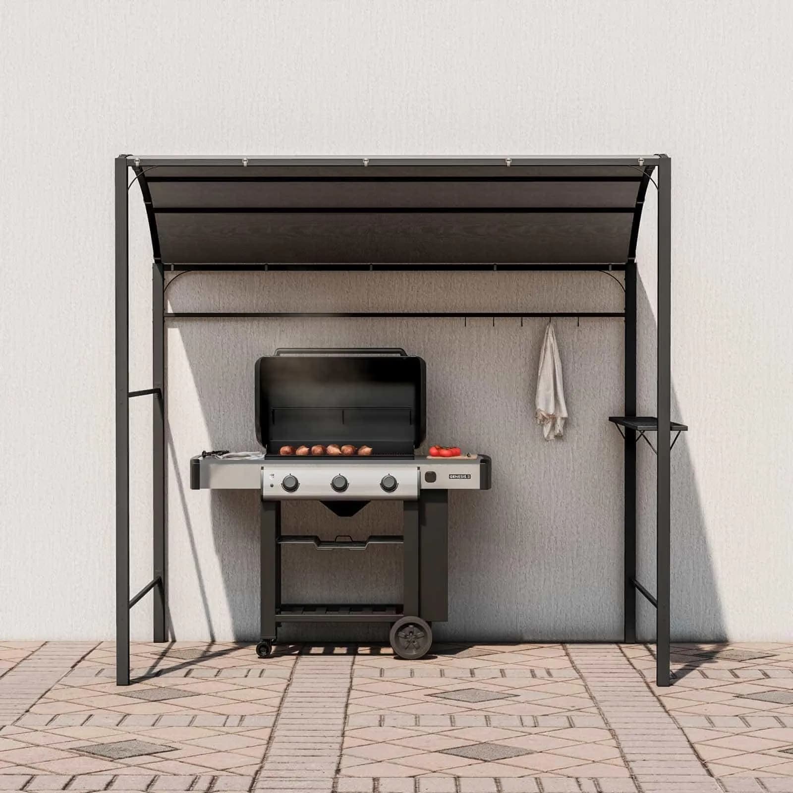 Gazebo pergola per barbecue in acciaio nero con copertura ignifuga - Joy