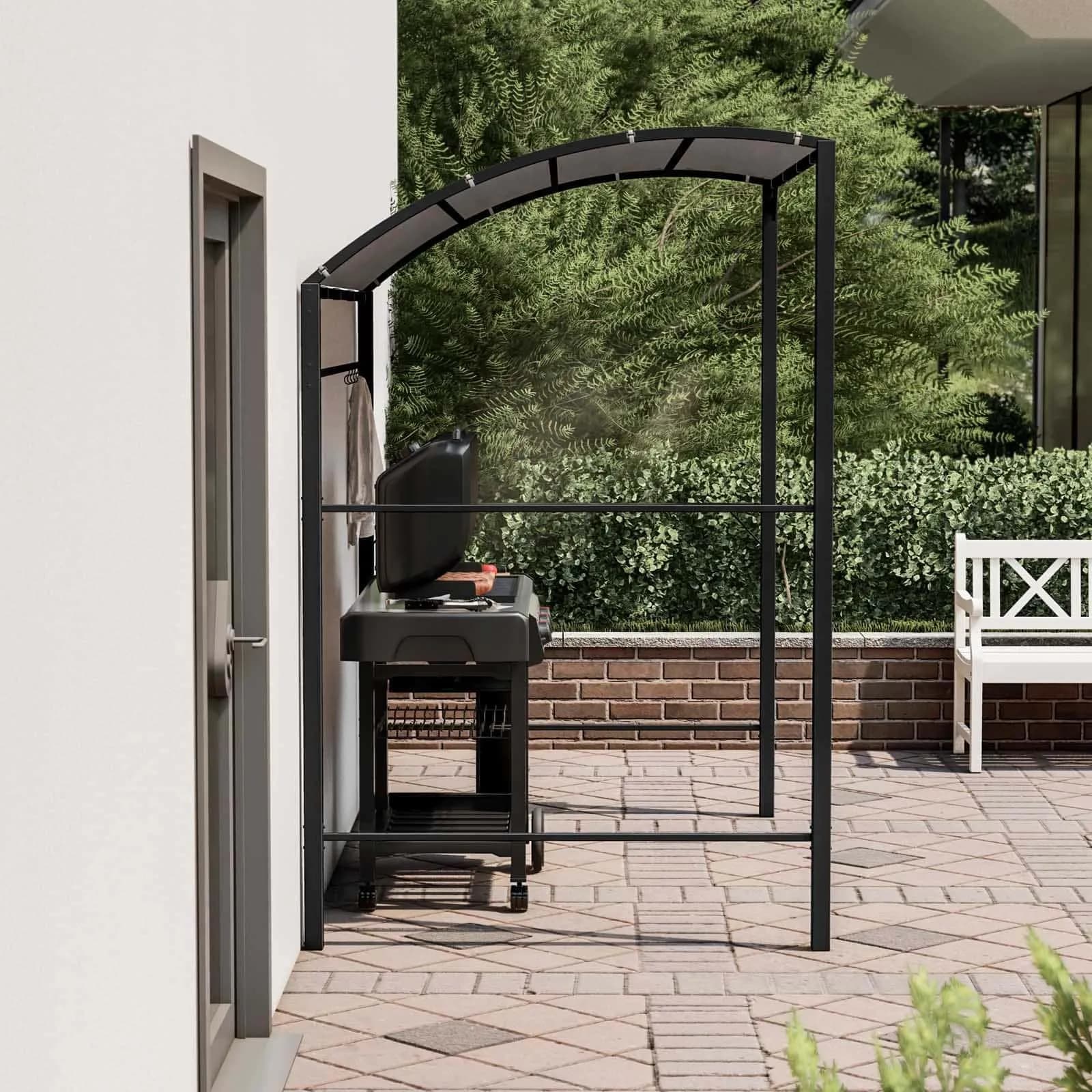 Gazebo pergola per barbecue in acciaio nero con copertura ignifuga - Joy