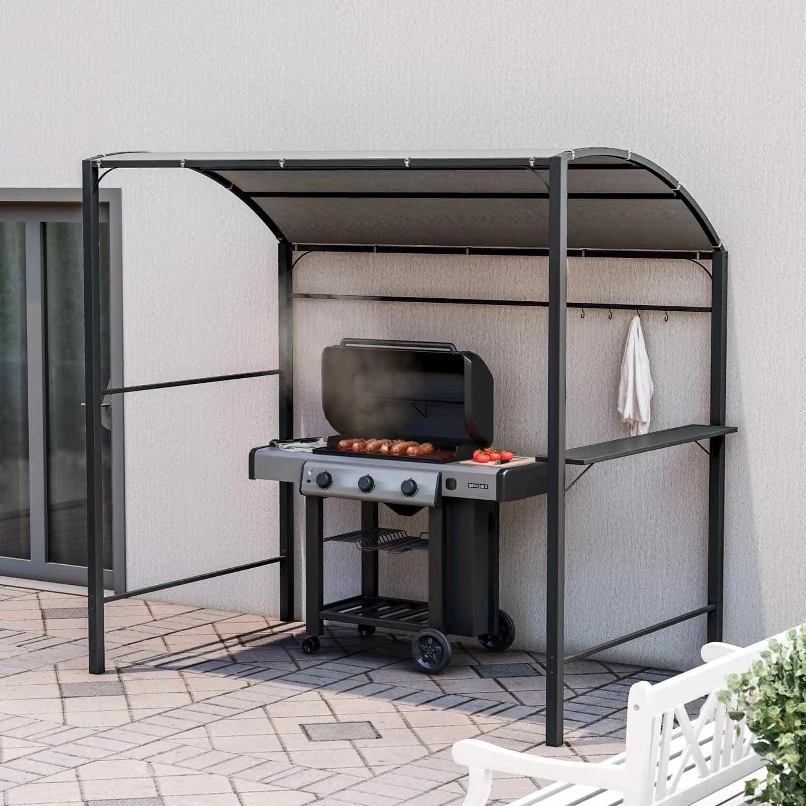 Gazebo pergola per barbecue in acciaio nero con copertura ignifuga - Joy