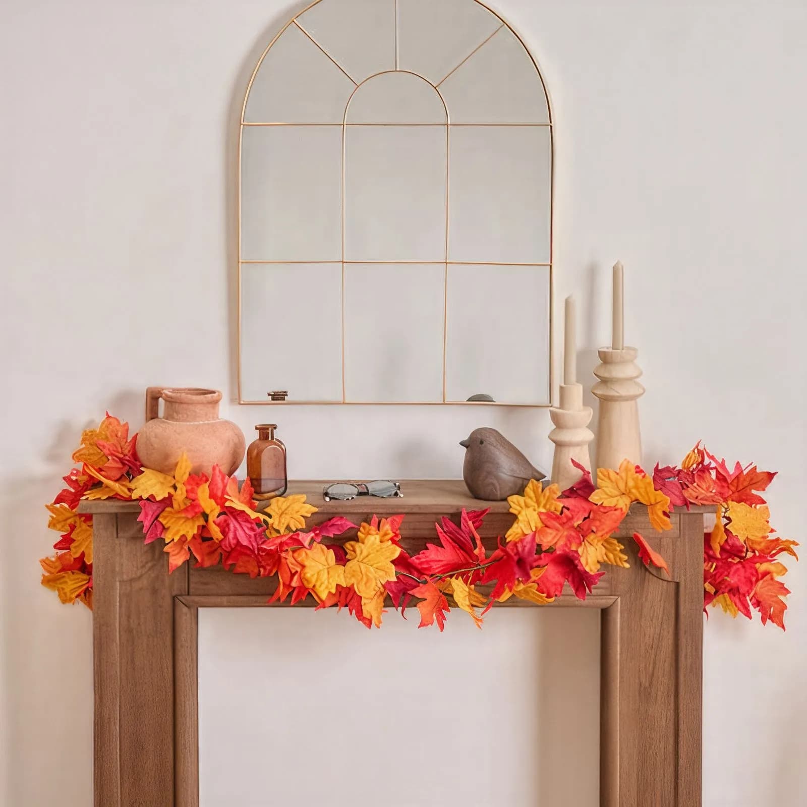 Ghirlanda di foglie autunnale 180 cm arancione