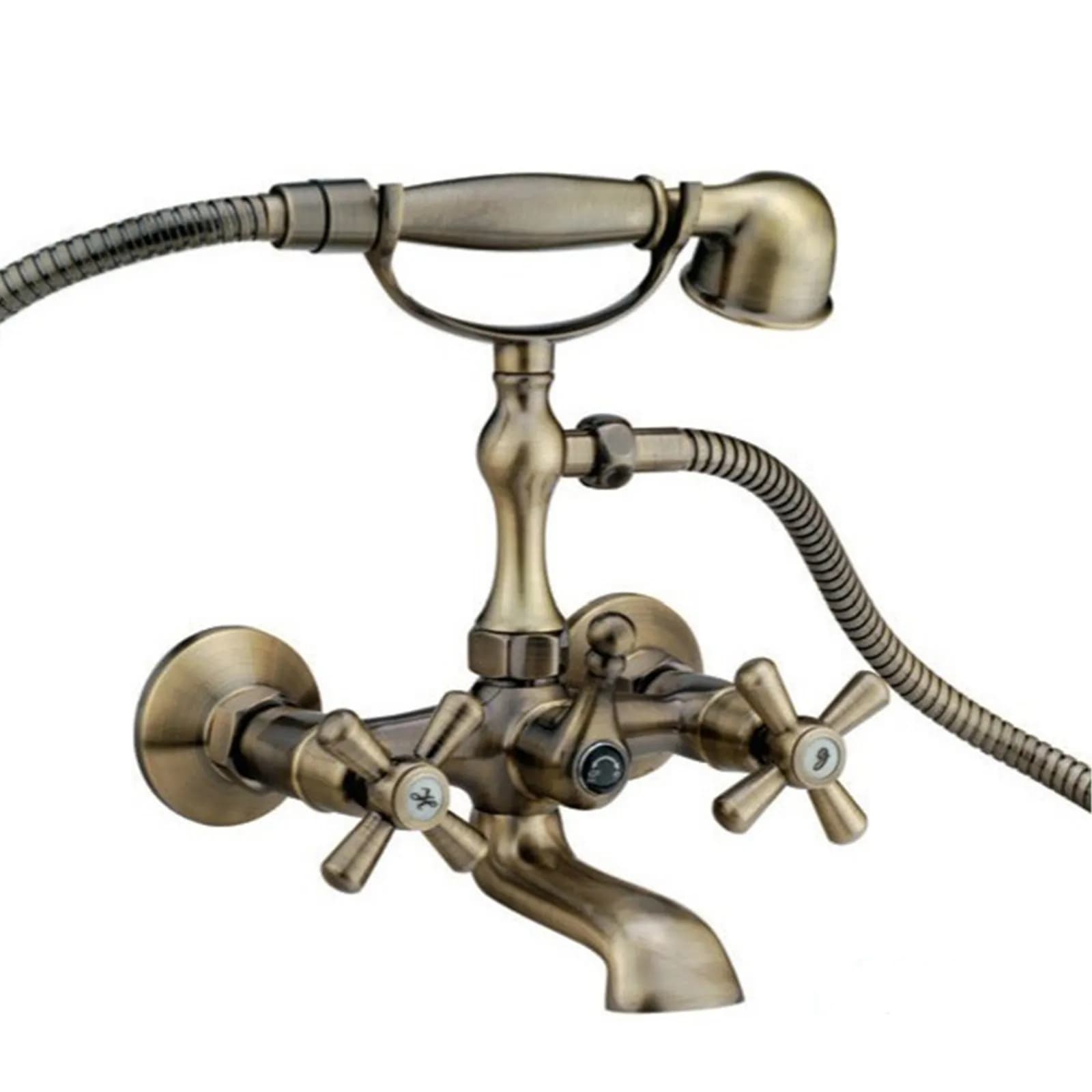 Gruppo vasca in ottone bronzato design vintage con duplex manopole 4 punte