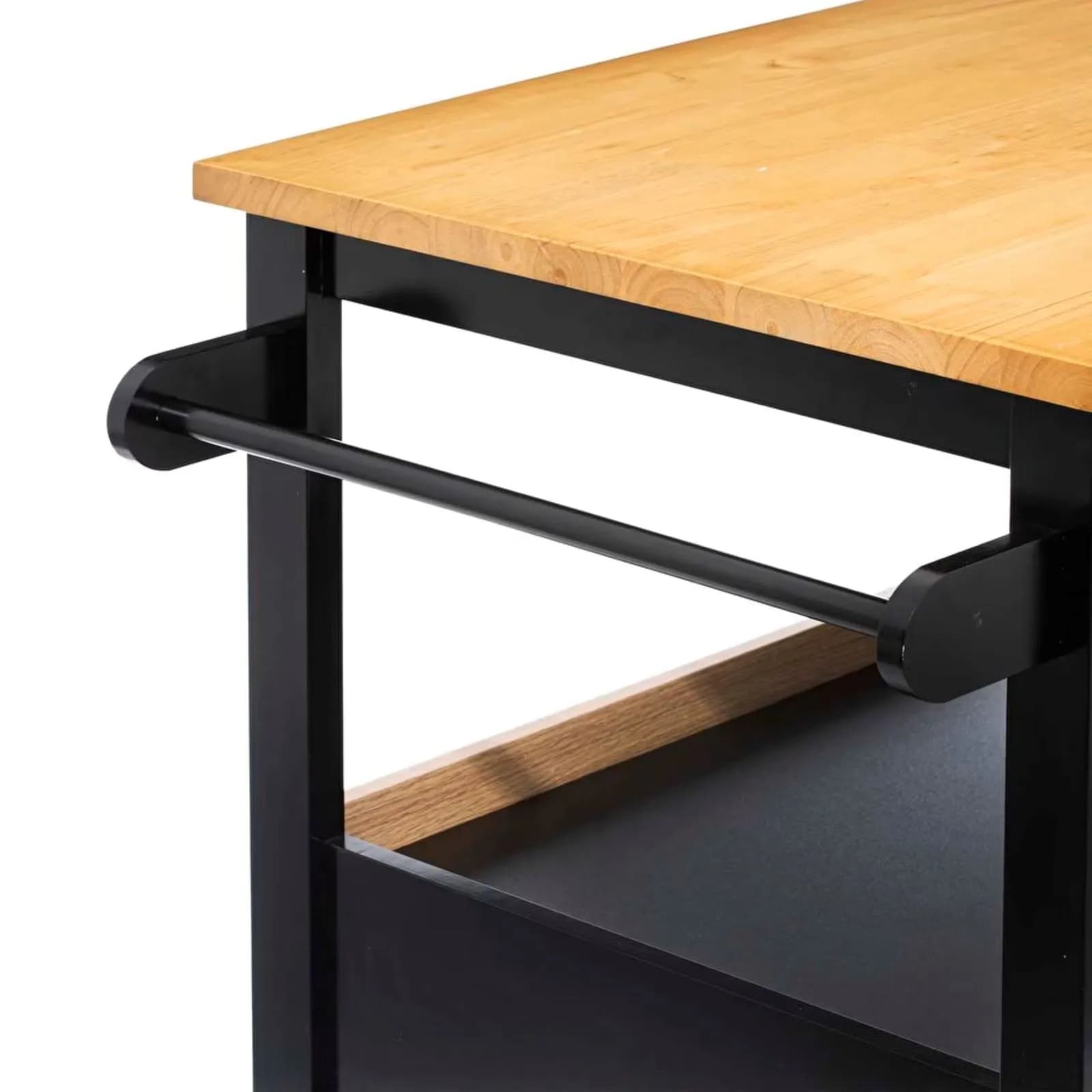 Isola cucina 118x60 cm in legno nero e naturale con vani e ruote