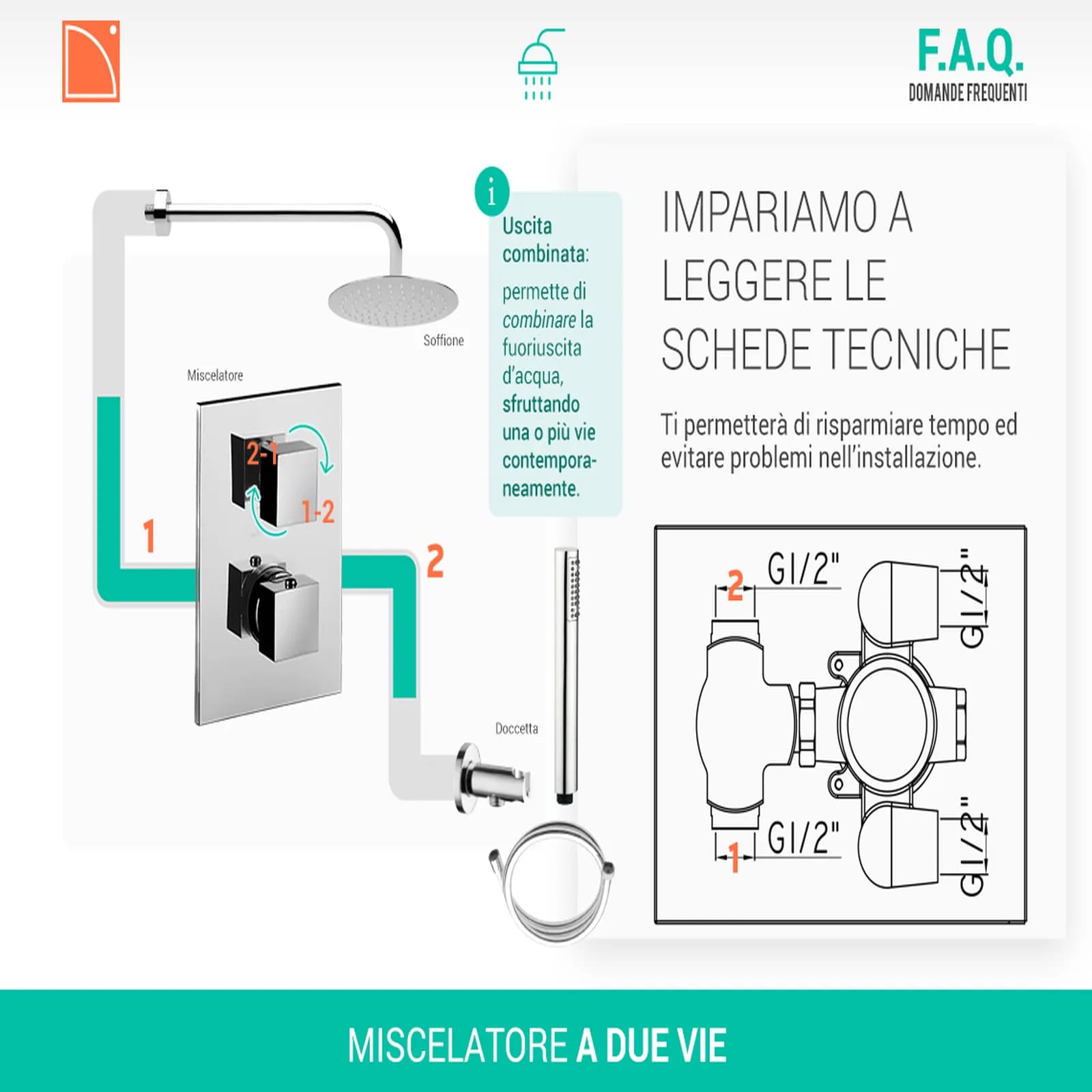 Miscelatore incasso doccia 2 vie cromato - Gun di Jacuzzi - Rubinetteria