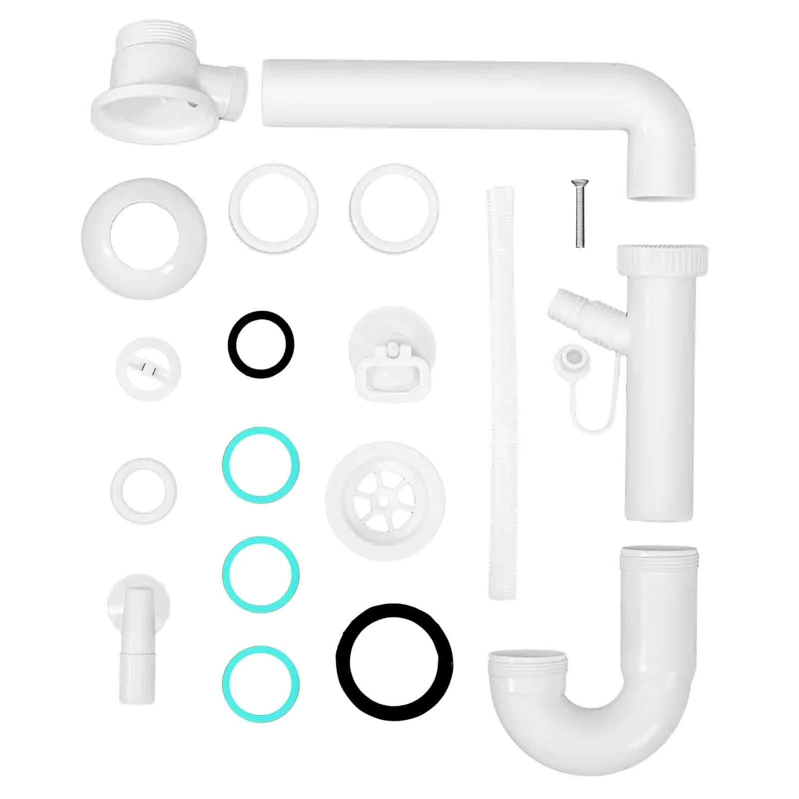Kit scarico universale per lavatoio con sifone piletta troppopieno in materiale plastico
