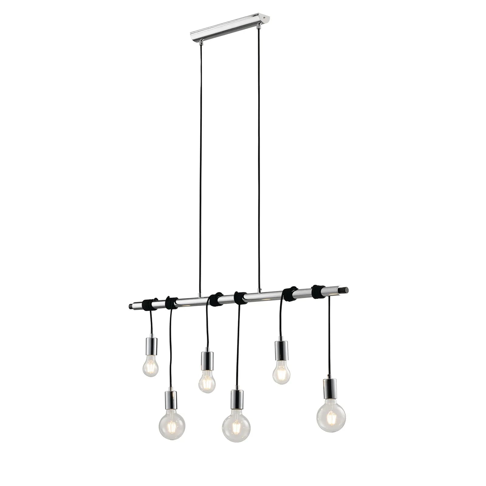 Lampadario sospeso 135h cm in metallo cromo e cavi in tessuto nero