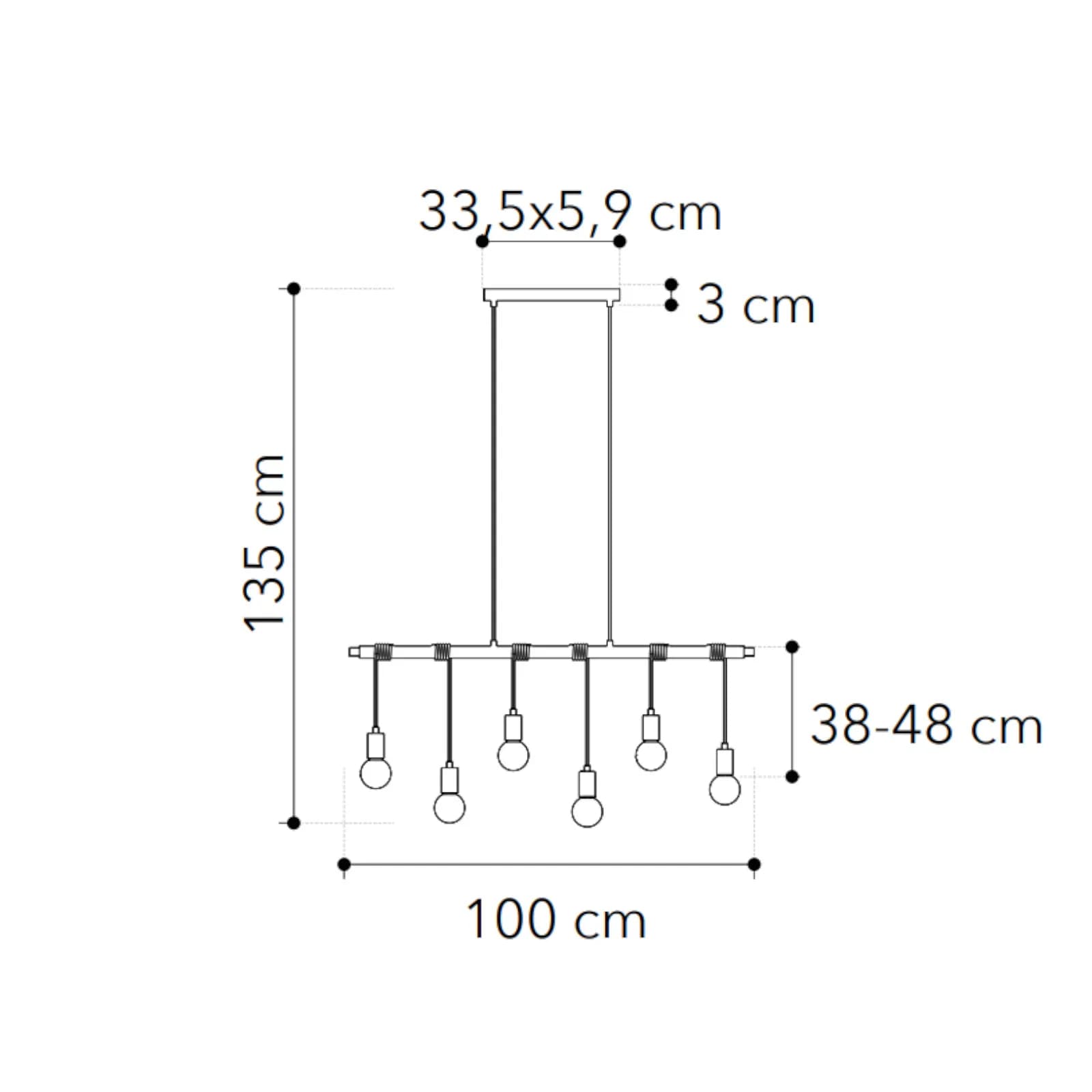 Lampadario sospeso 135h cm in metallo cromo e cavi in tessuto nero
