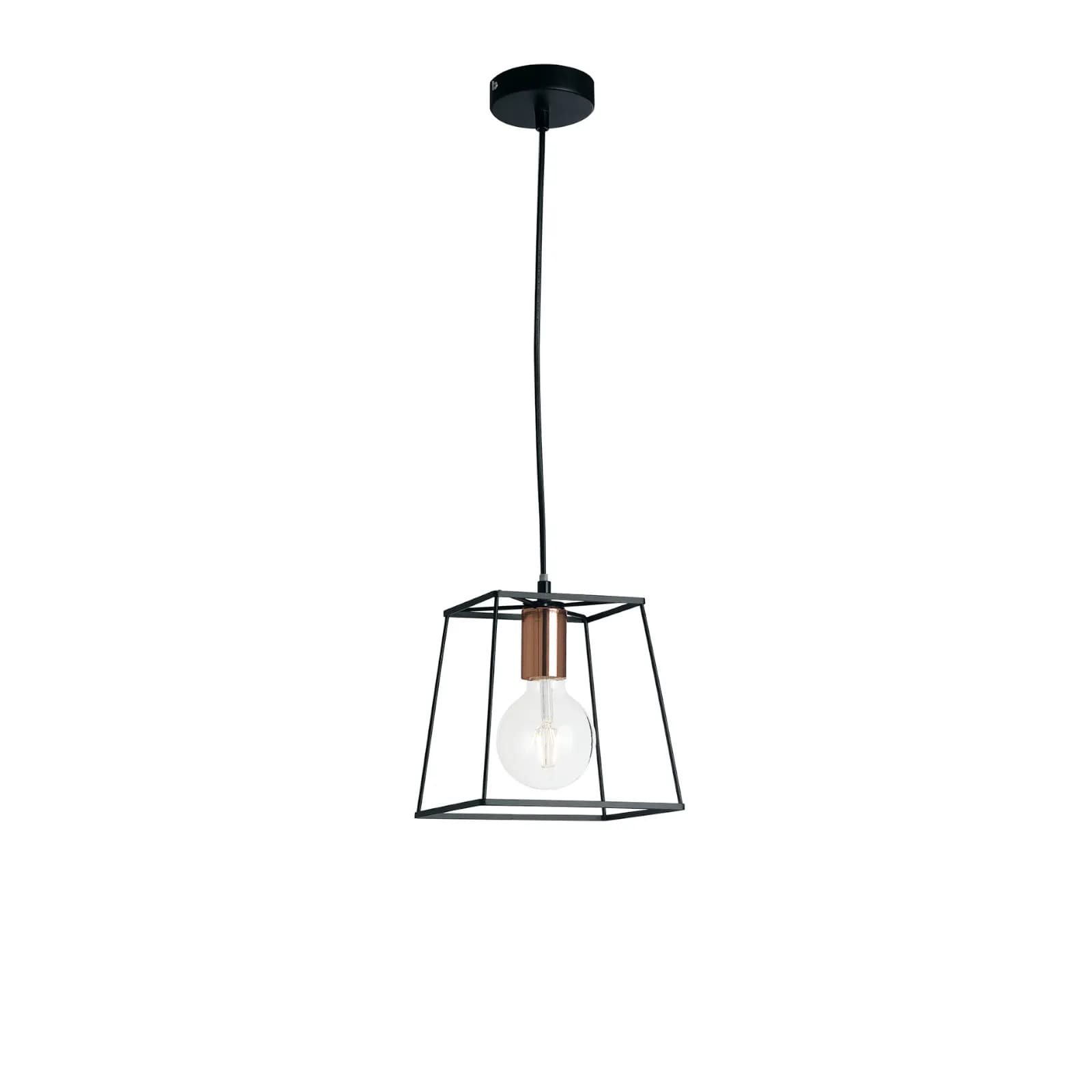 Lampada a sospensione 20x20 cm in metallo nero e portalampade in rame