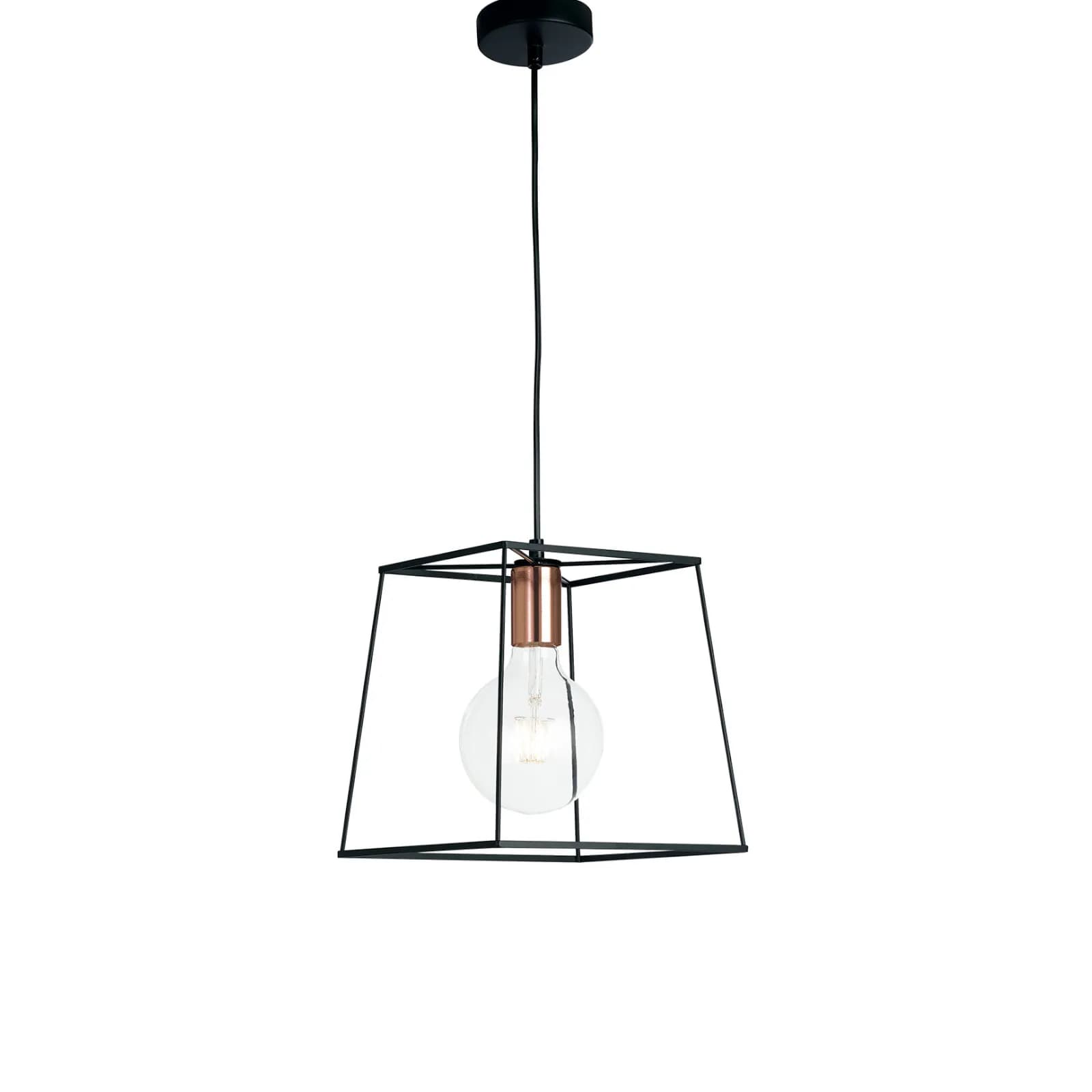 Lampada a sospensione 25x25 cm in metallo nero e portalampade in rame