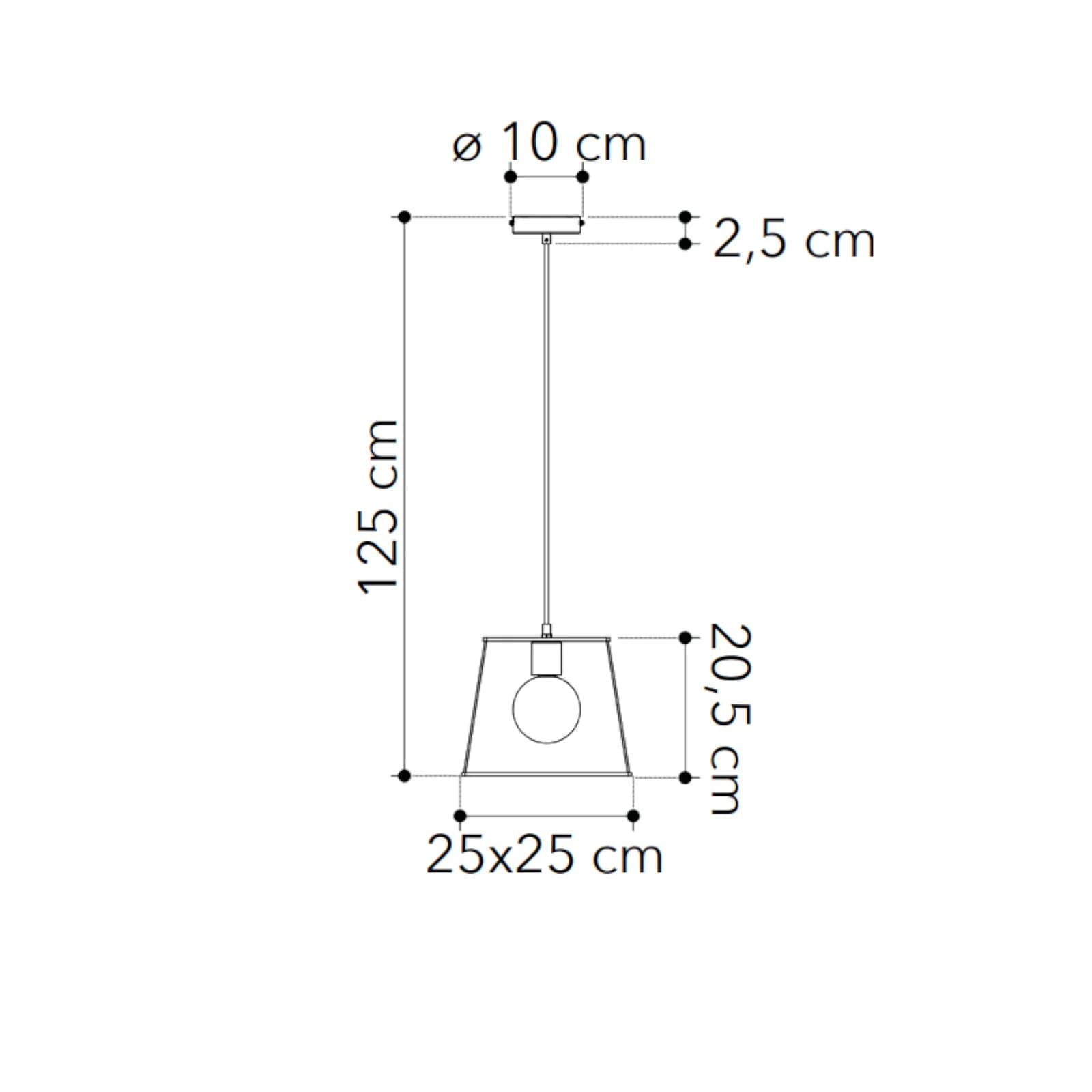 Lampada a sospensione 25x25 cm in metallo nero e portalampade in rame