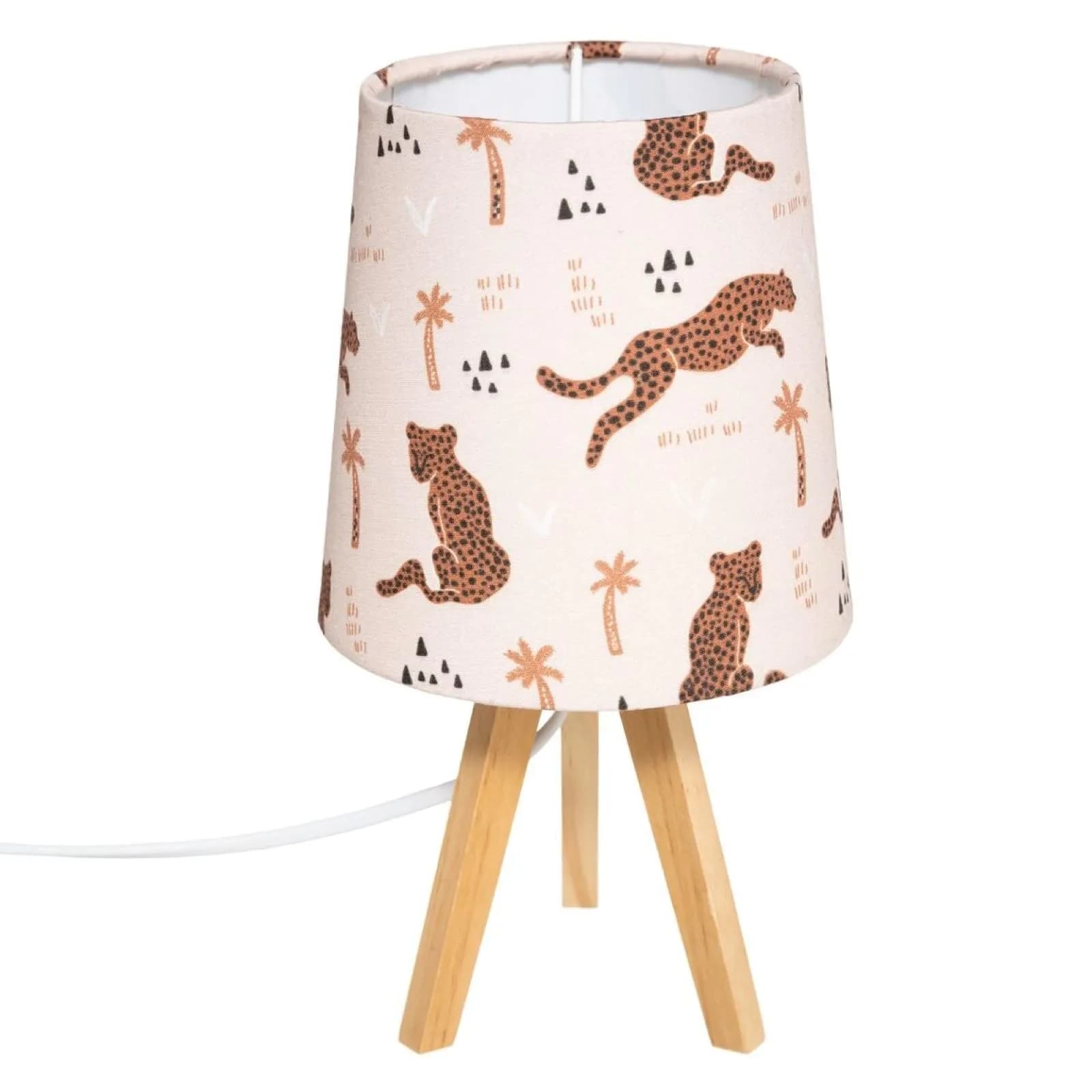 Lampada da tavolo 24 h cm per bambini in legno di pino e paralume in cotone con fantasia