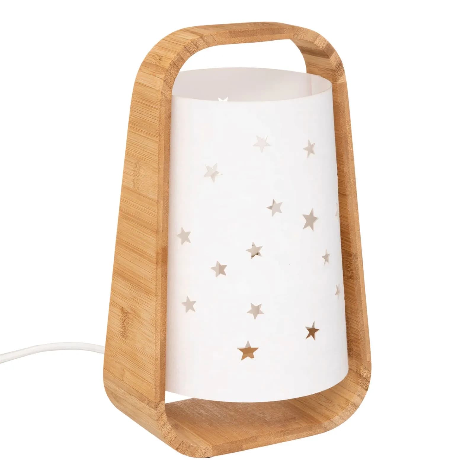 Lampada da tavolo 27 h per bambini cm in legno di bambù naturale e bianco con stelle