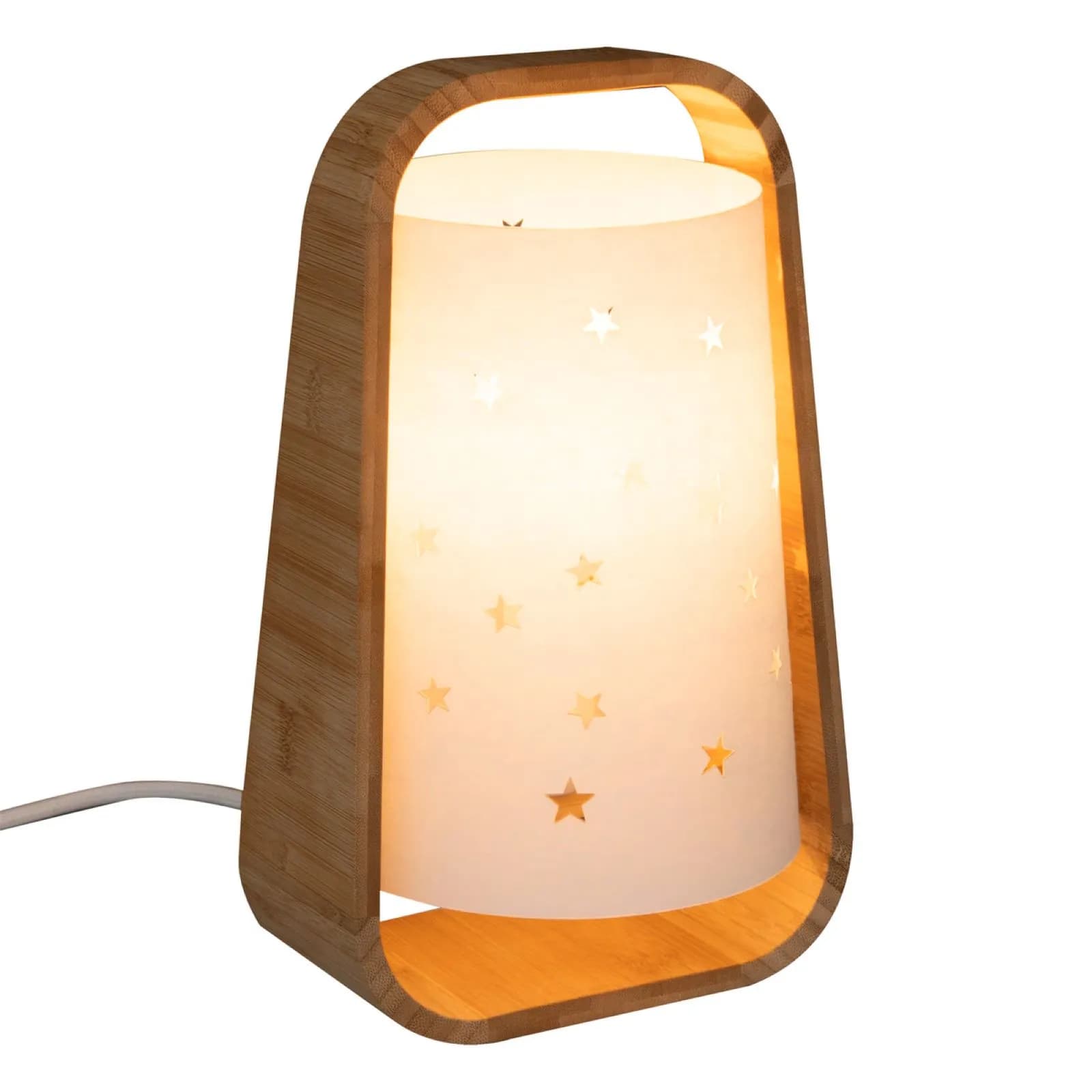 Lampada da tavolo 27 h per bambini cm in legno di bambù naturale e bianco con stelle