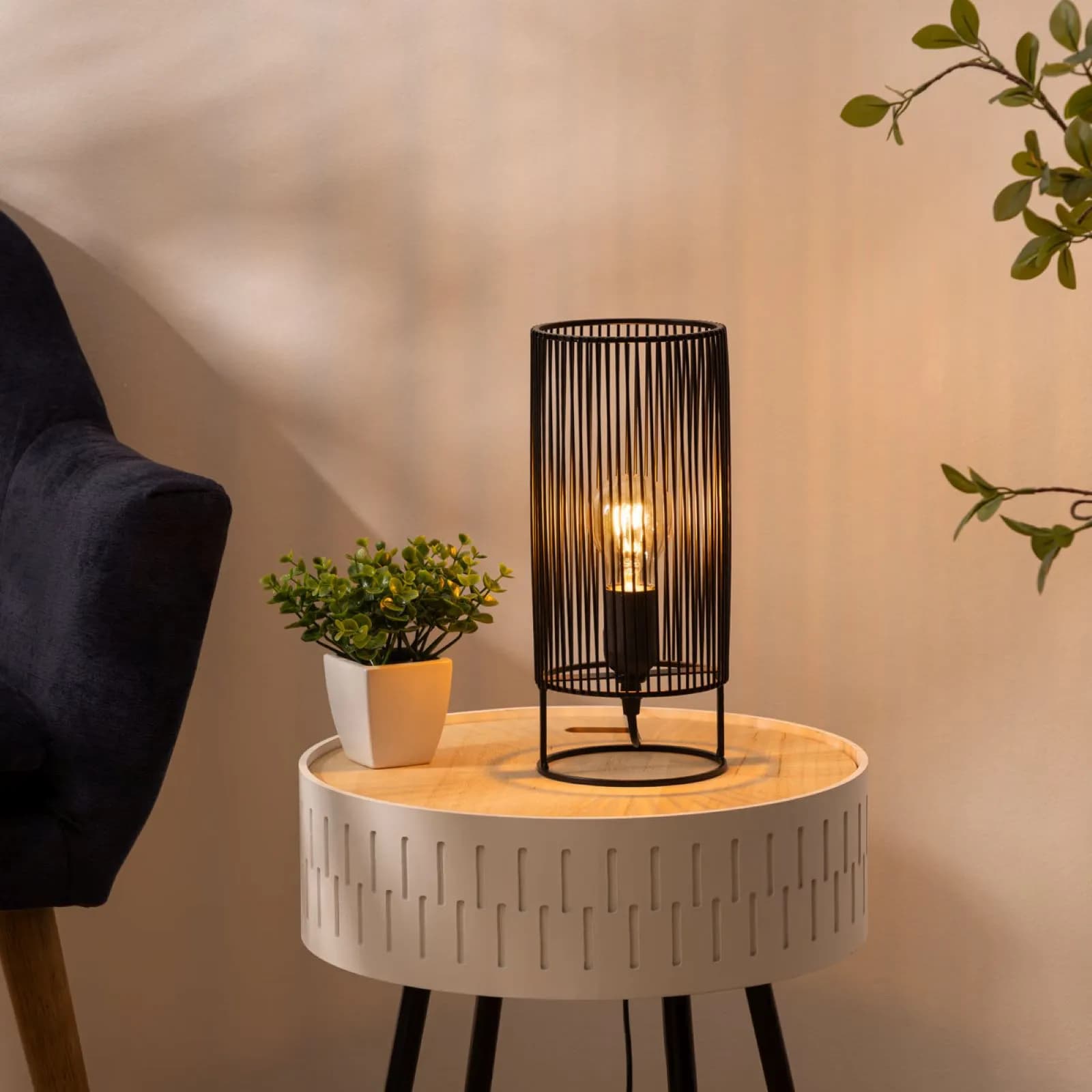 Lampada da tavolo 30h cm a cilindro in metallo nero