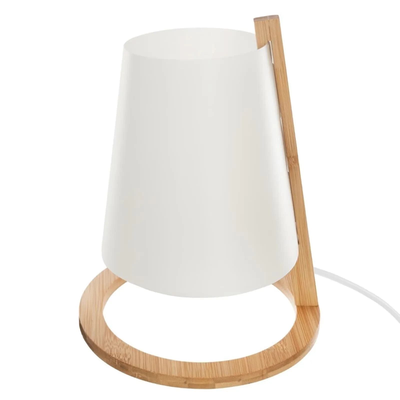 Lampada da tavolo 27h cm rotonda in bambù e paralume bianco