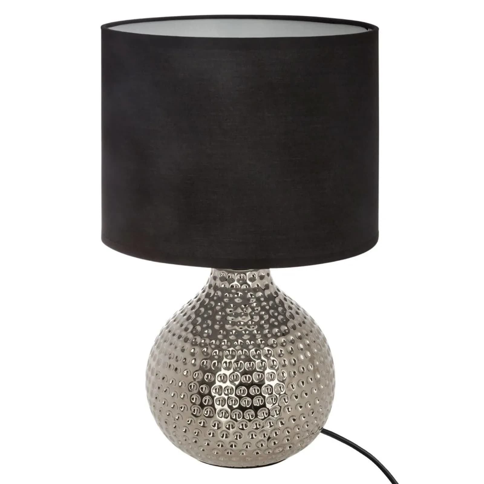 Lampada da tavolo 38h cm in ceramica argento e paralume nero