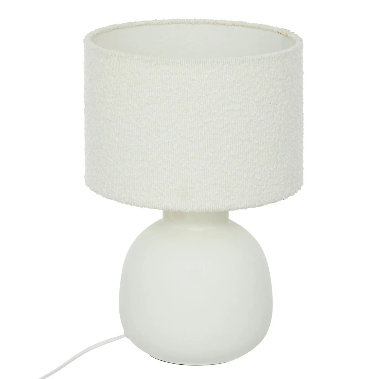 Lampada da tavolo 43h cm in ceramica bianco e paralume in tessuto bouclé