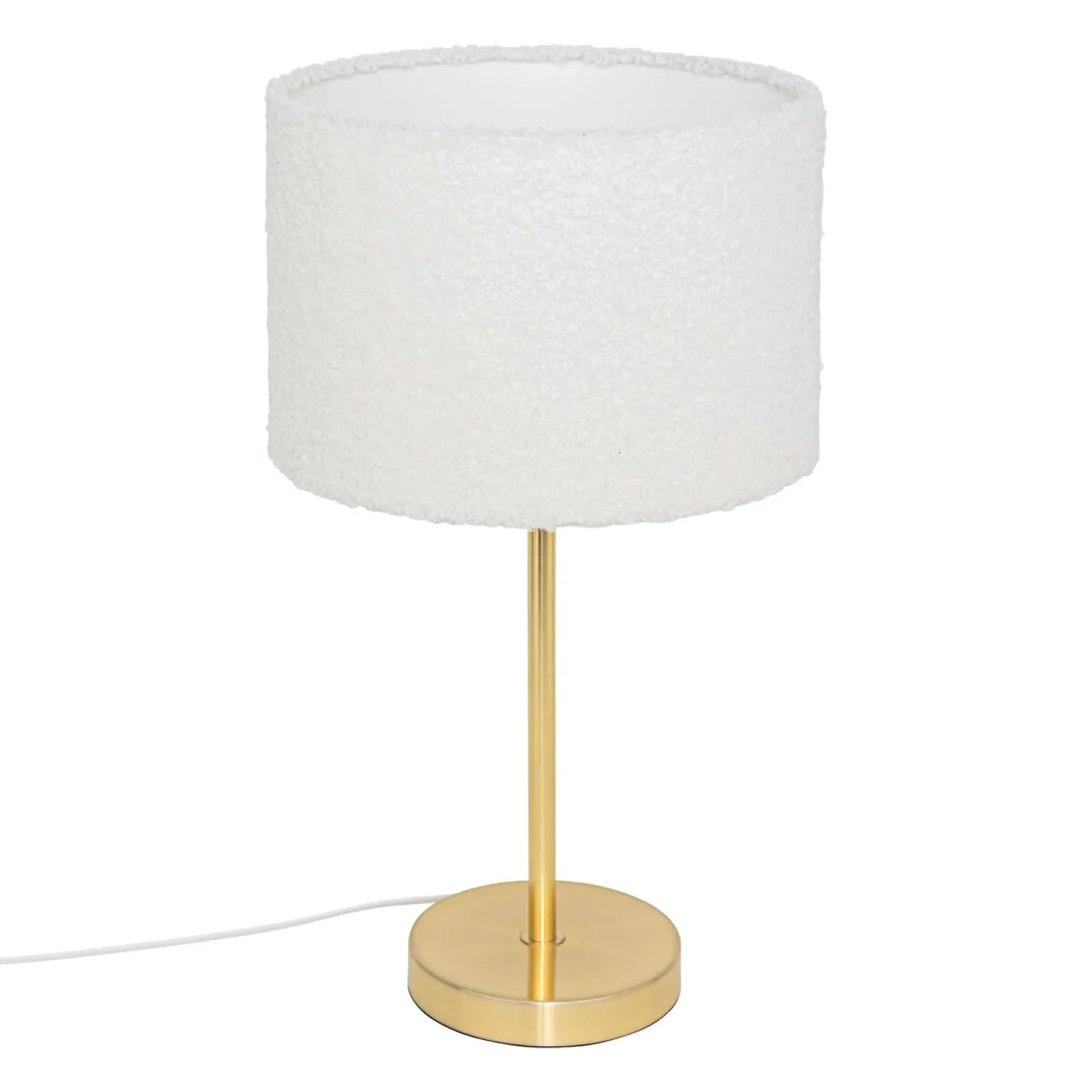 Lampada da tavolo 49h cm in metallo oro e paralume in bouclé bianco