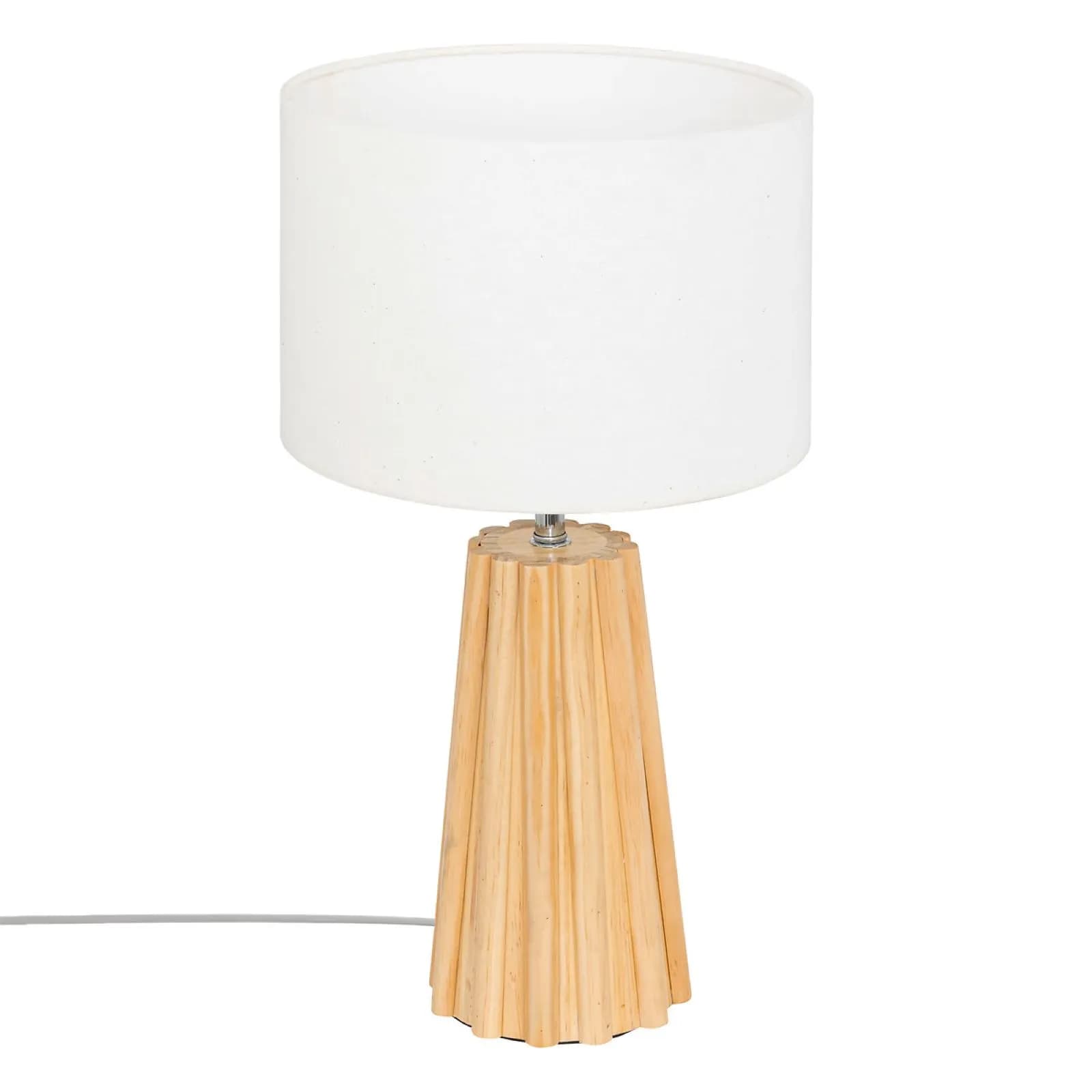 Lampada da tavolo 53h cm in legno di pino naturale e tessuto bianco