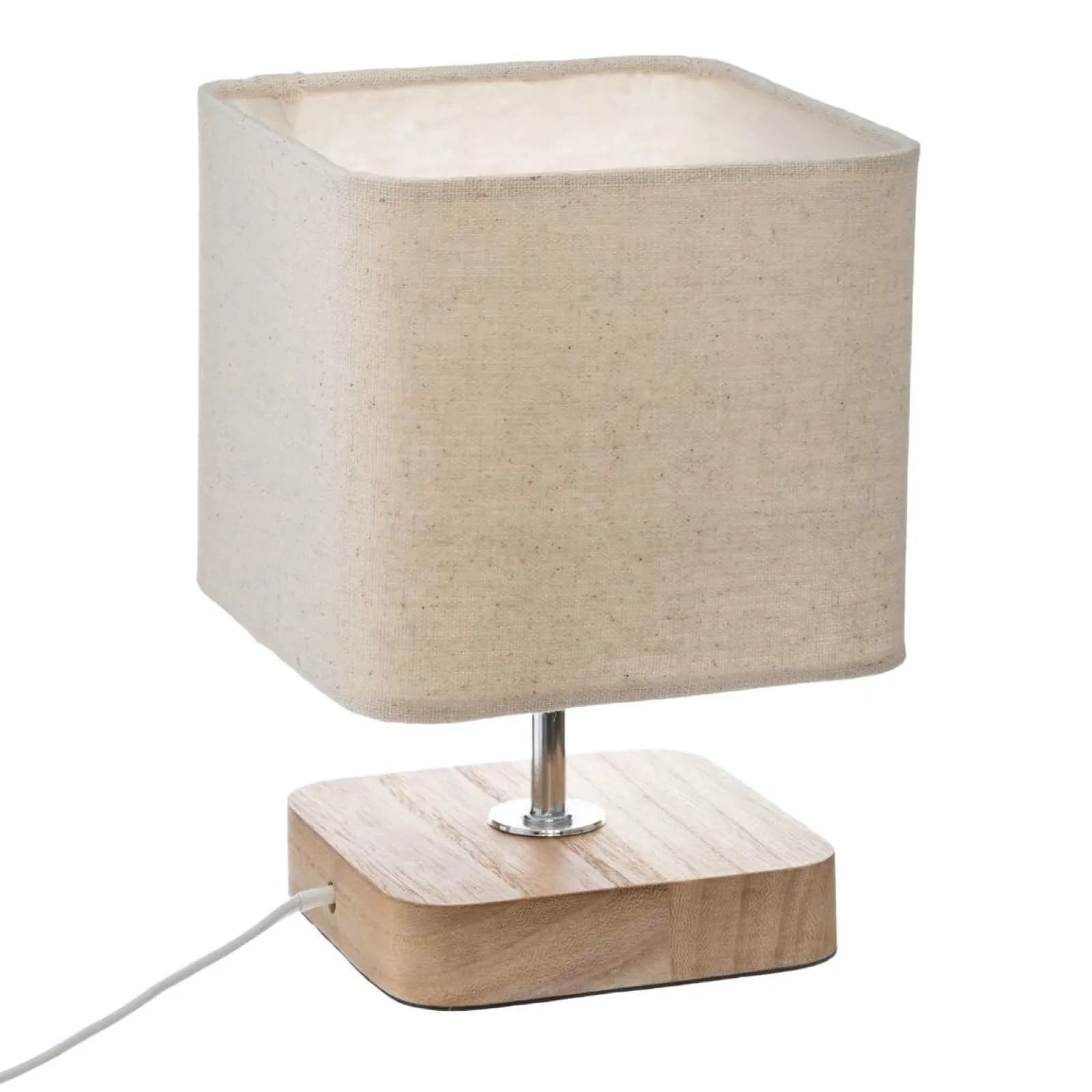 Lampada d'appoggio 21 h cm in legno di pino con paralume effetto lino