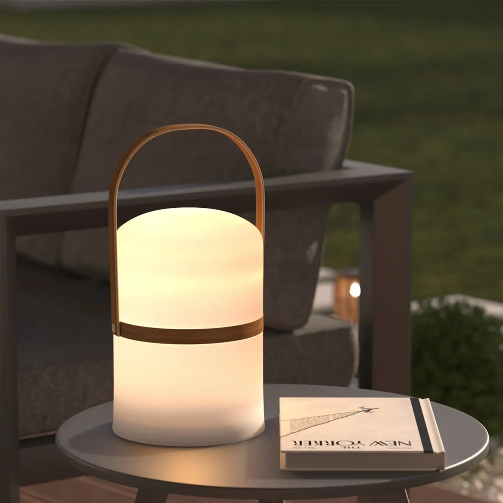 Lampada LED da tavolo luce calda 36h cm in polipropilene bianco con maniglia effetto legno - Kinesy