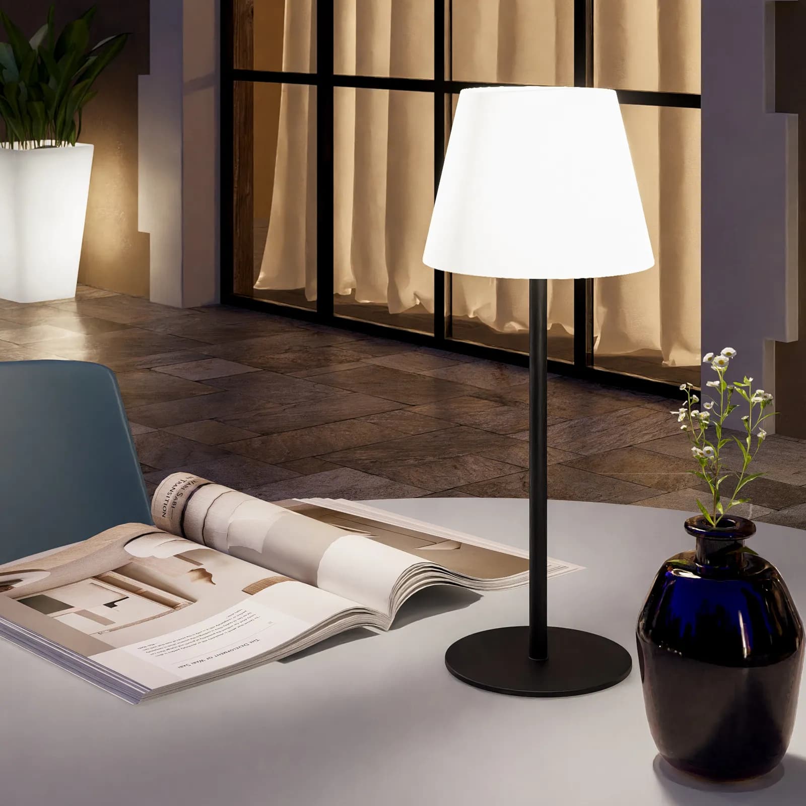 Lampada LED portatile paralume rotondo 15 cm in alluminio nero - Sazerac