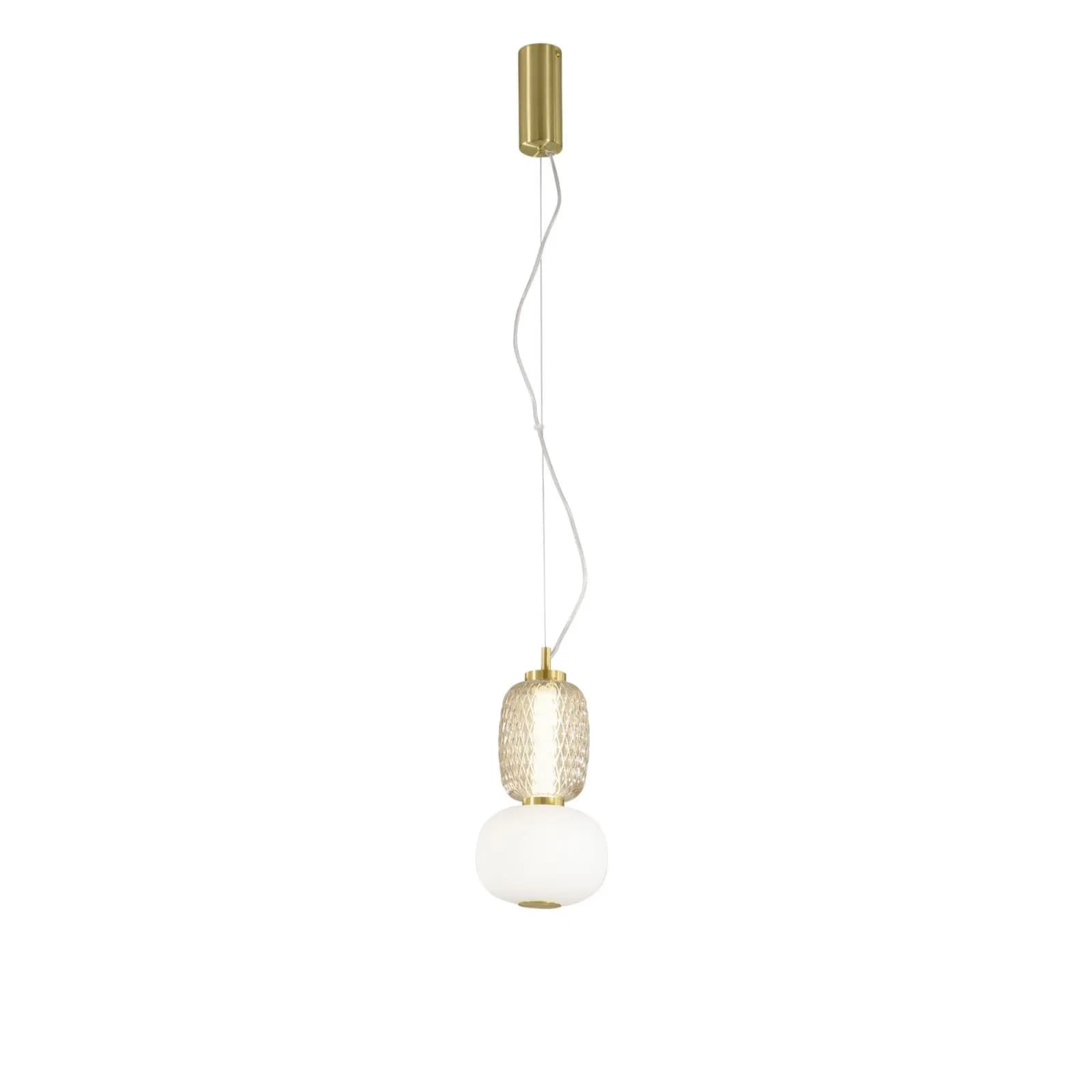 Lampada LED sospesa 196,5 h cm in metallo oro con diffusore in vetro