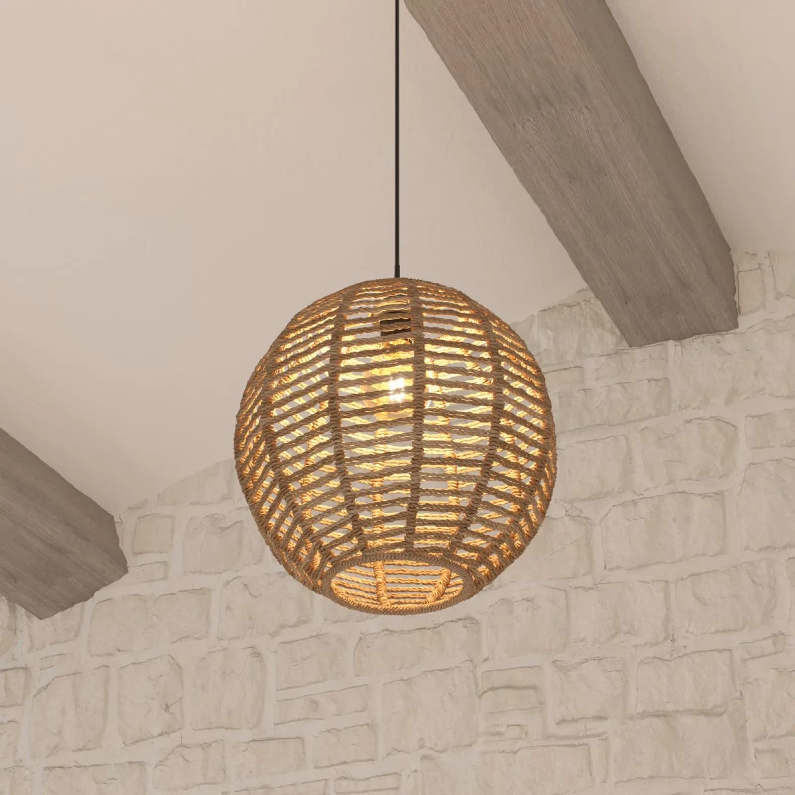 Lampada sospesa a sfera 35 cm in rattan naturale