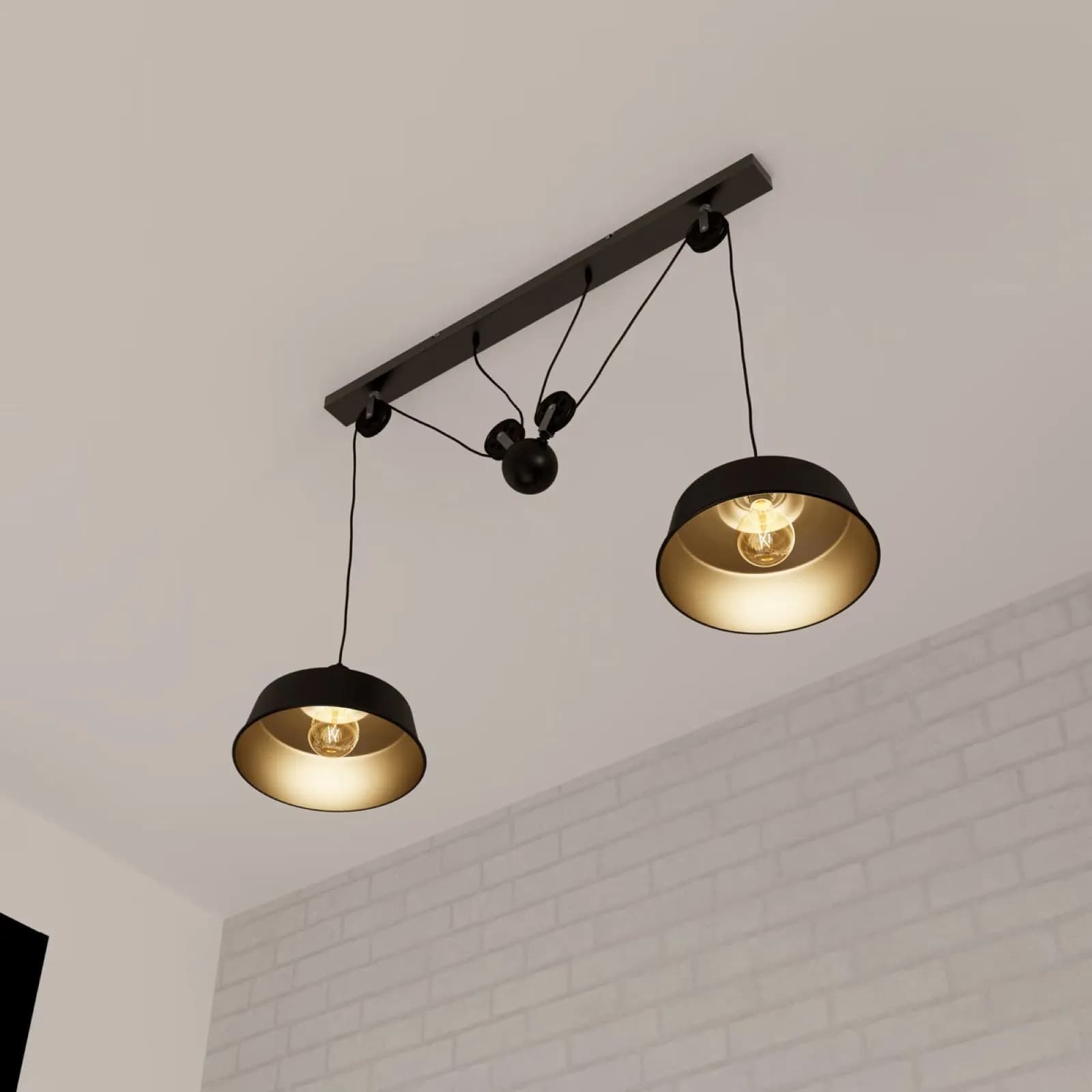 Lampada sospesa doppia 120x32 cm in metallo nero