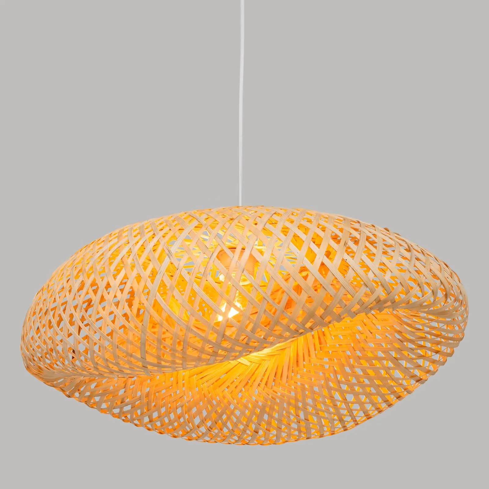 Lampada sospesa in legno di bambù naturale e metallo
