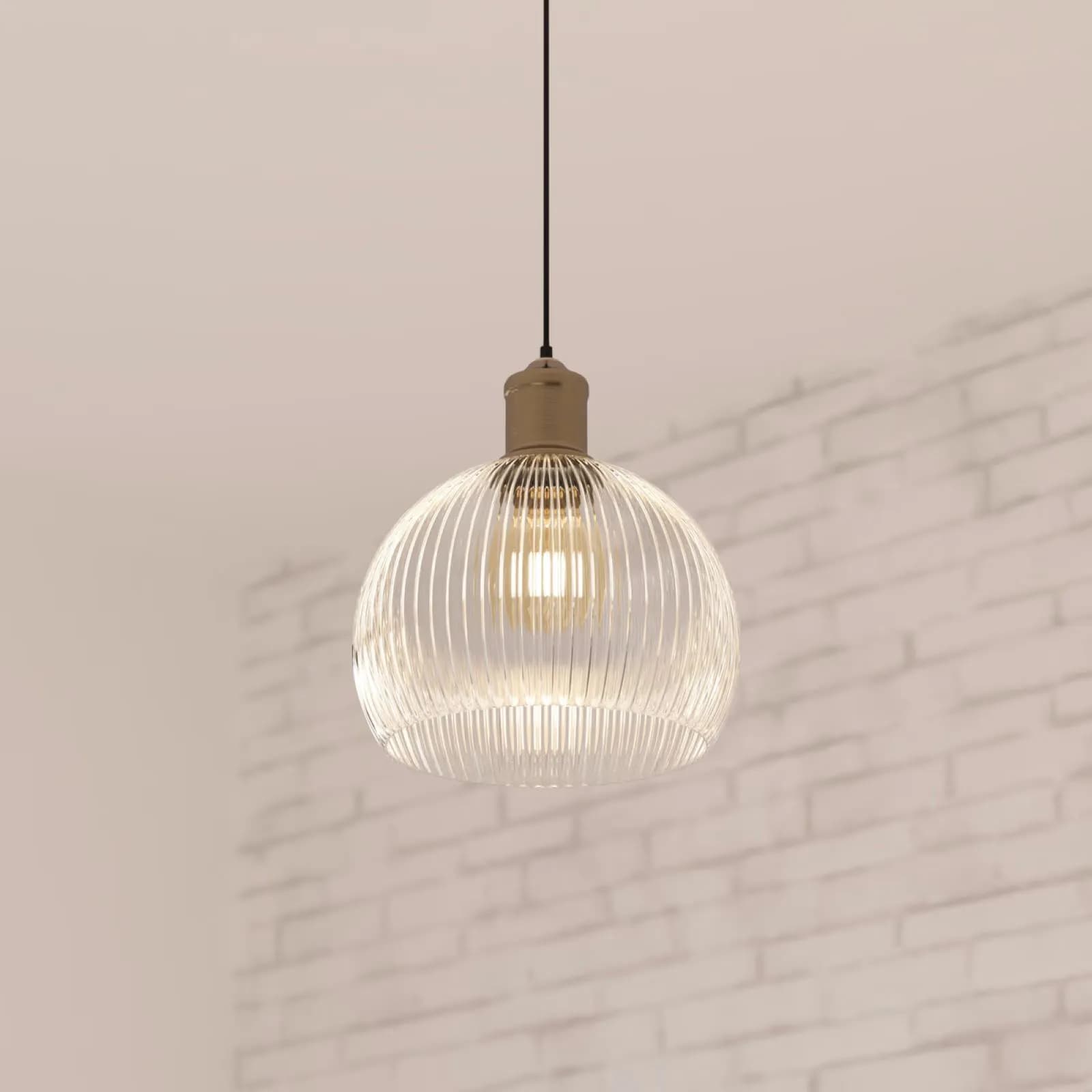 Lampada sospesa rotonda 20 cm in vetro trasparente rigato - Amilia